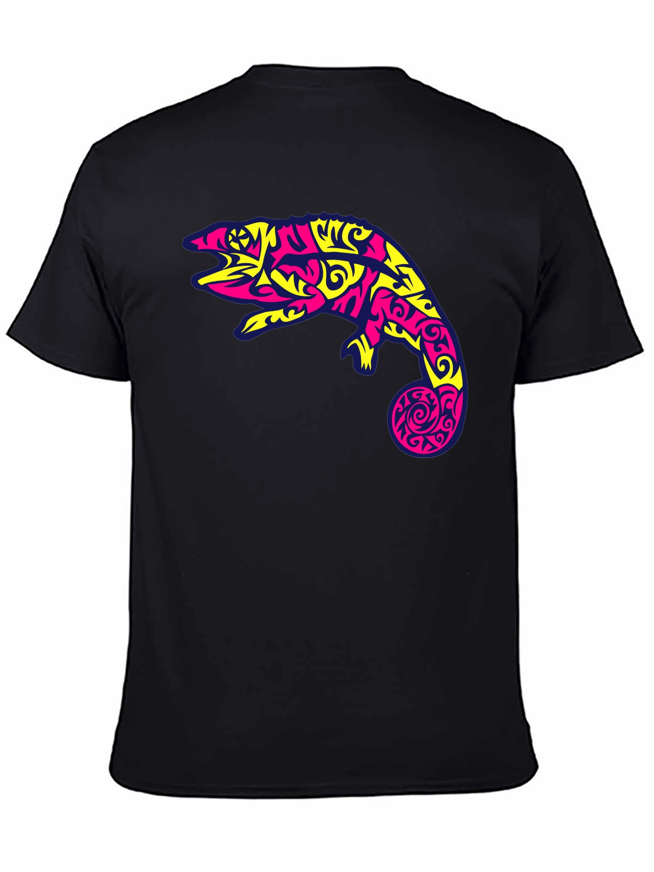 Black T-Shirt with Abstract Chameleon Graphic