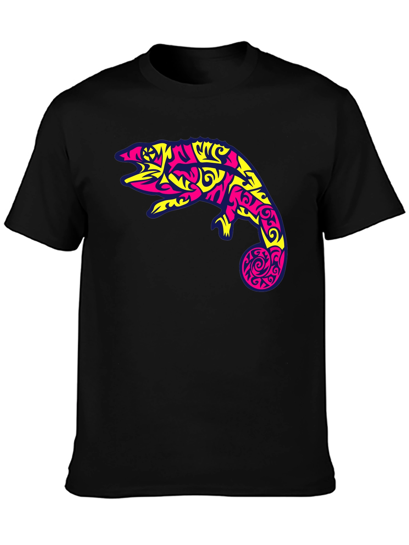 Black T-Shirt with Abstract Chameleon Graphic