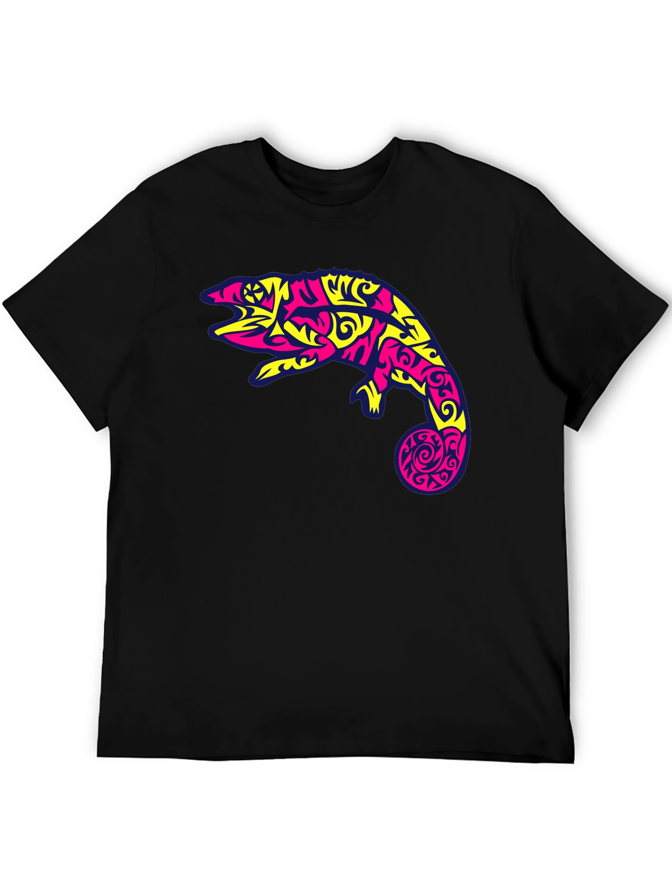 Black T-Shirt with Abstract Chameleon Graphic