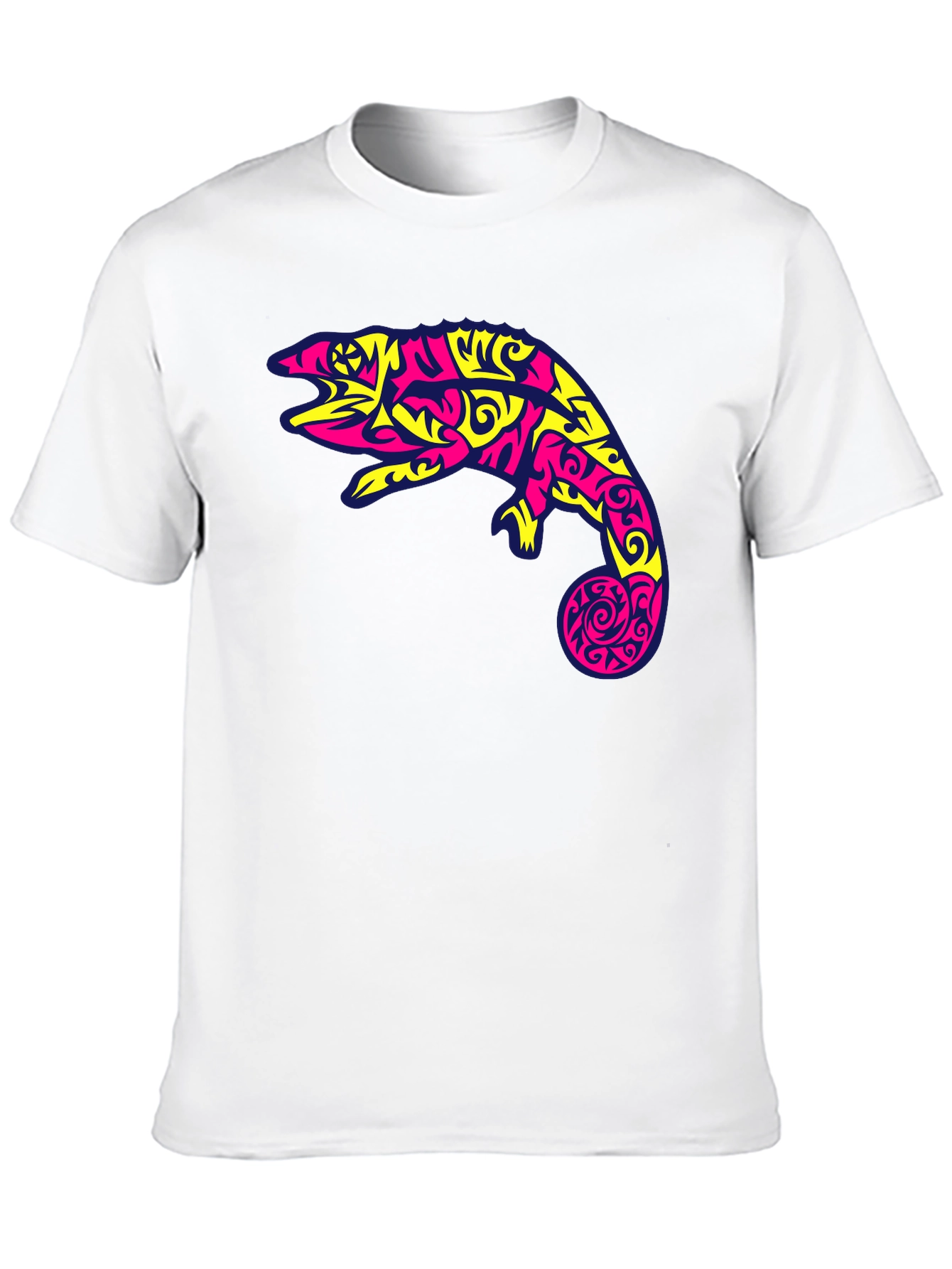 Black T-Shirt with Abstract Chameleon Graphic