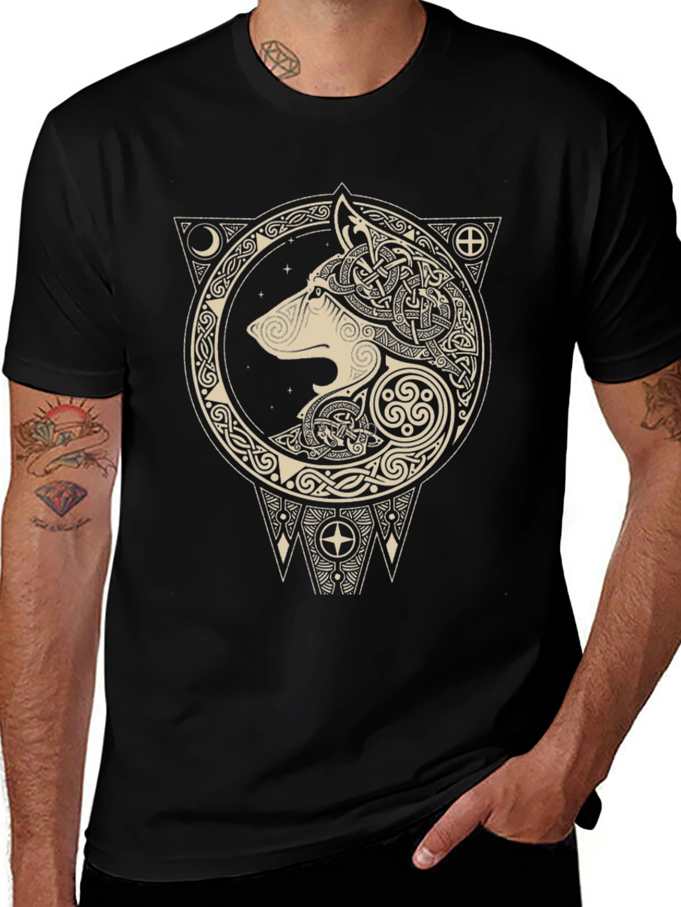 Celtic Wolf Graphic Tee - Black