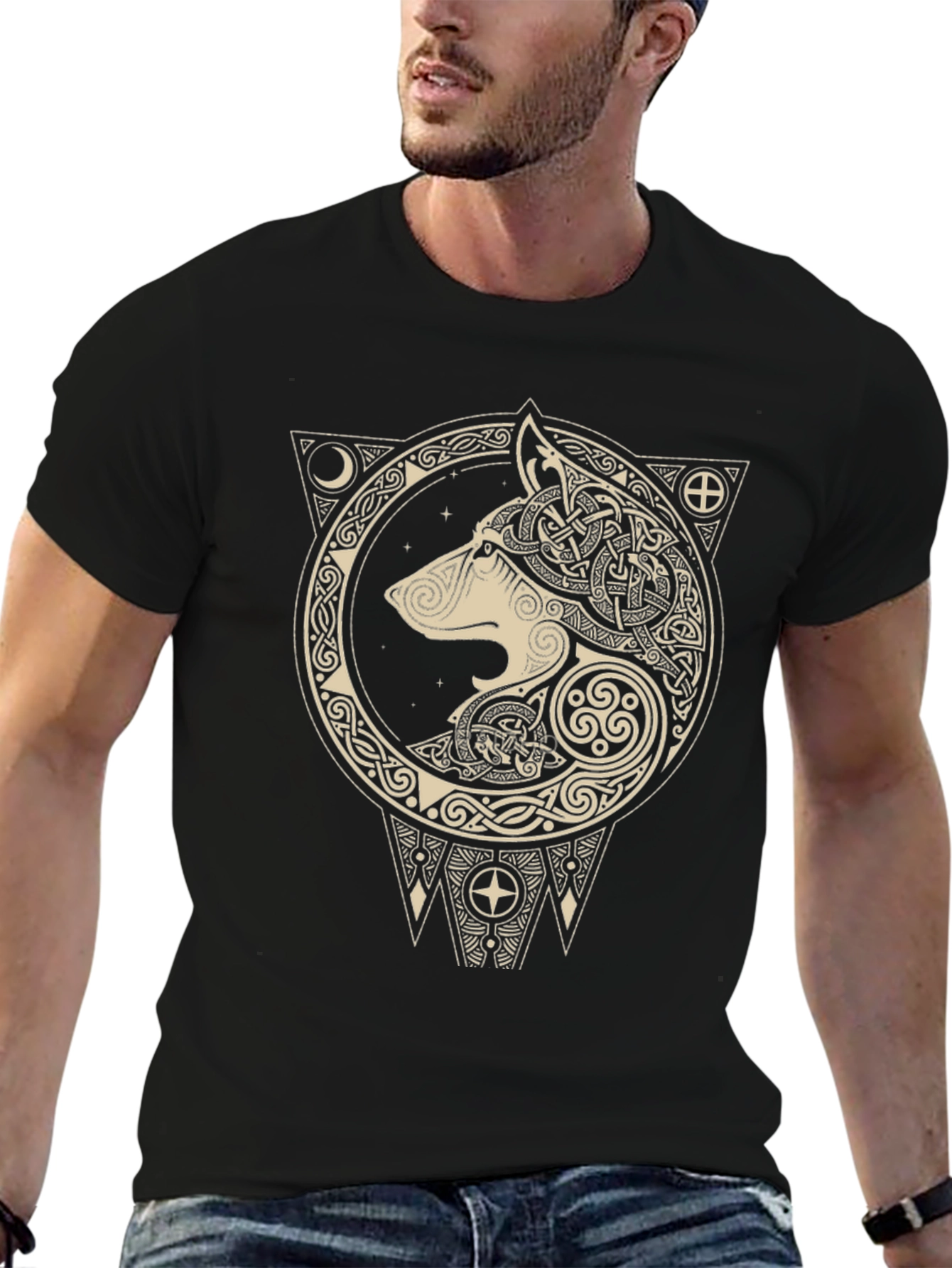 Celtic Wolf Graphic Tee - Black