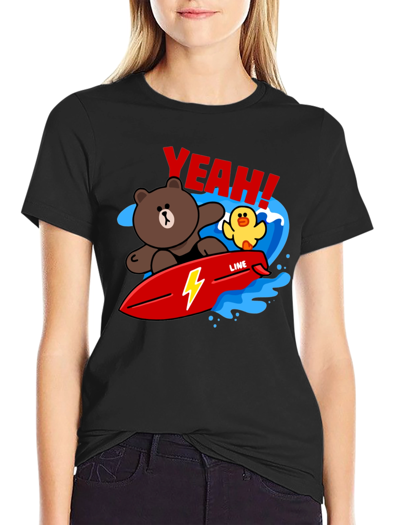 Cartoon Bear Surfing Graphic T-Shirt