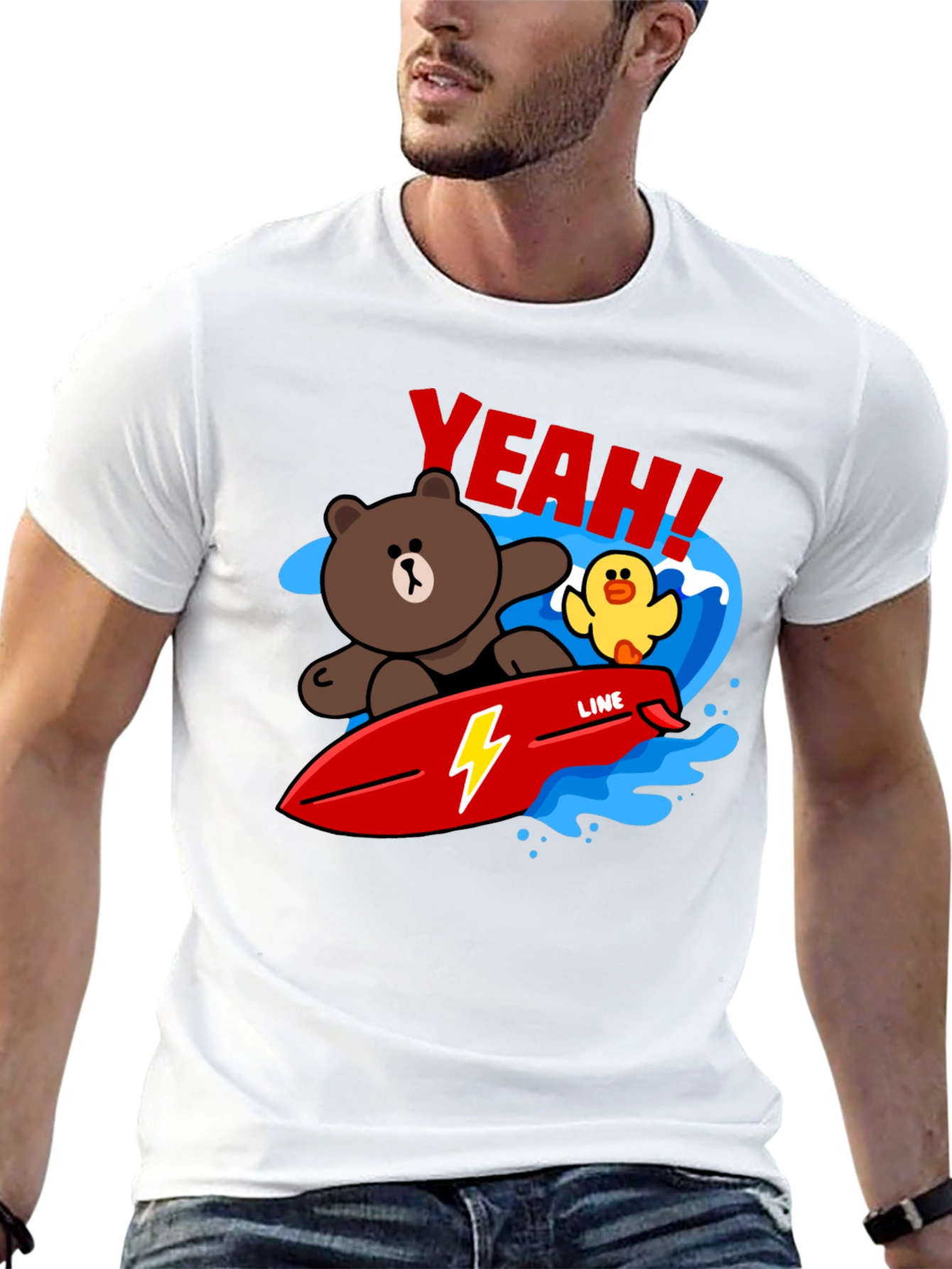 Cartoon Bear Surfing Graphic T-Shirt