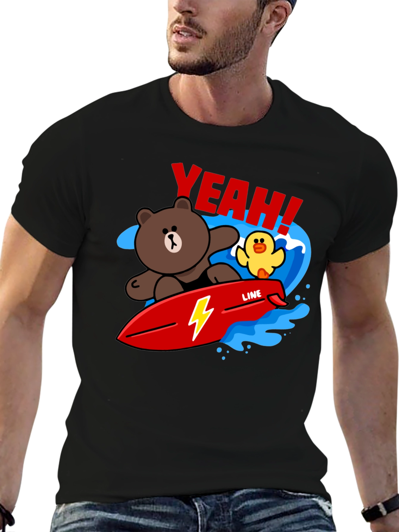 Cartoon Bear Surfing Graphic T-Shirt