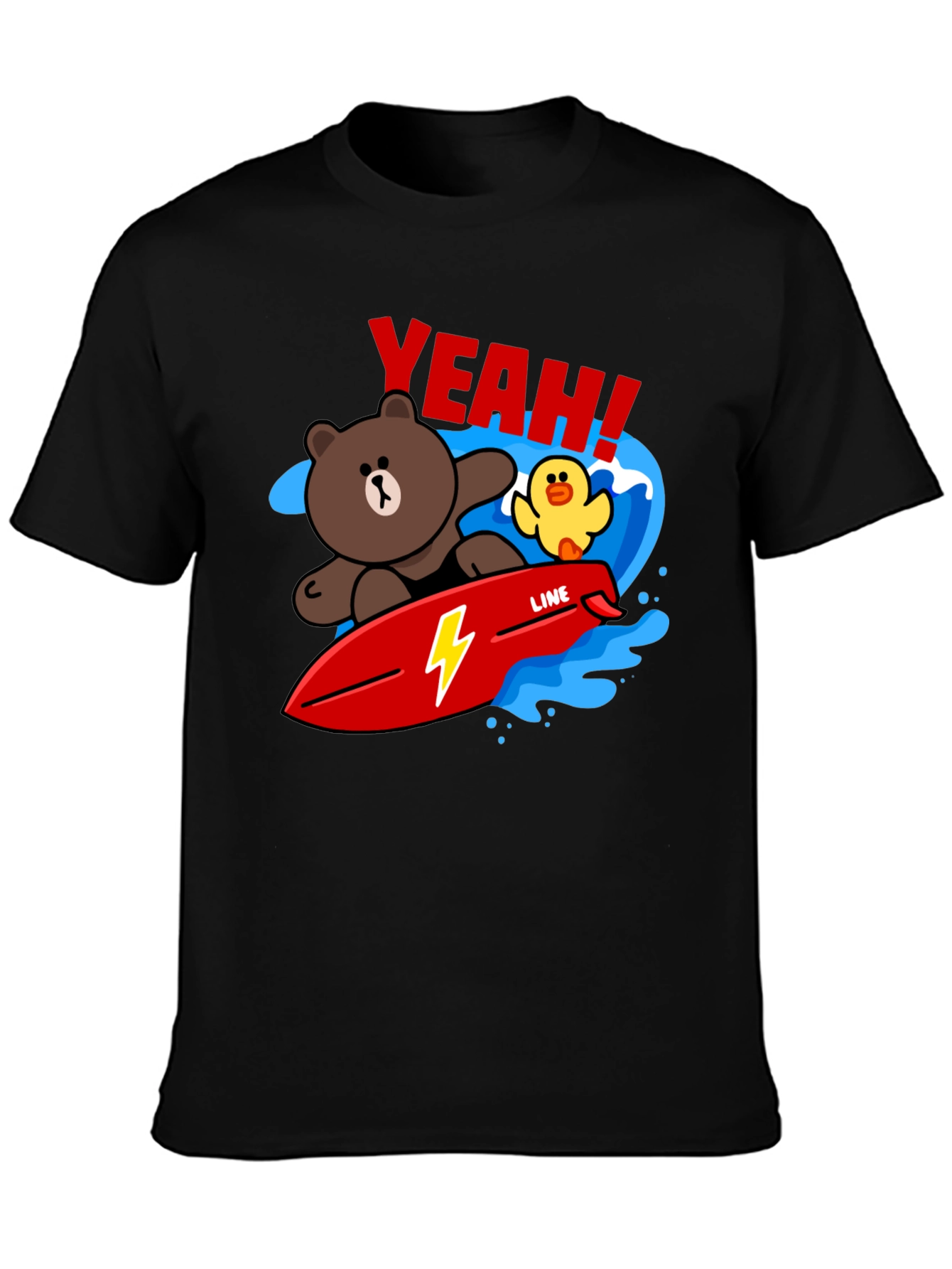 Cartoon Bear Surfing Graphic T-Shirt