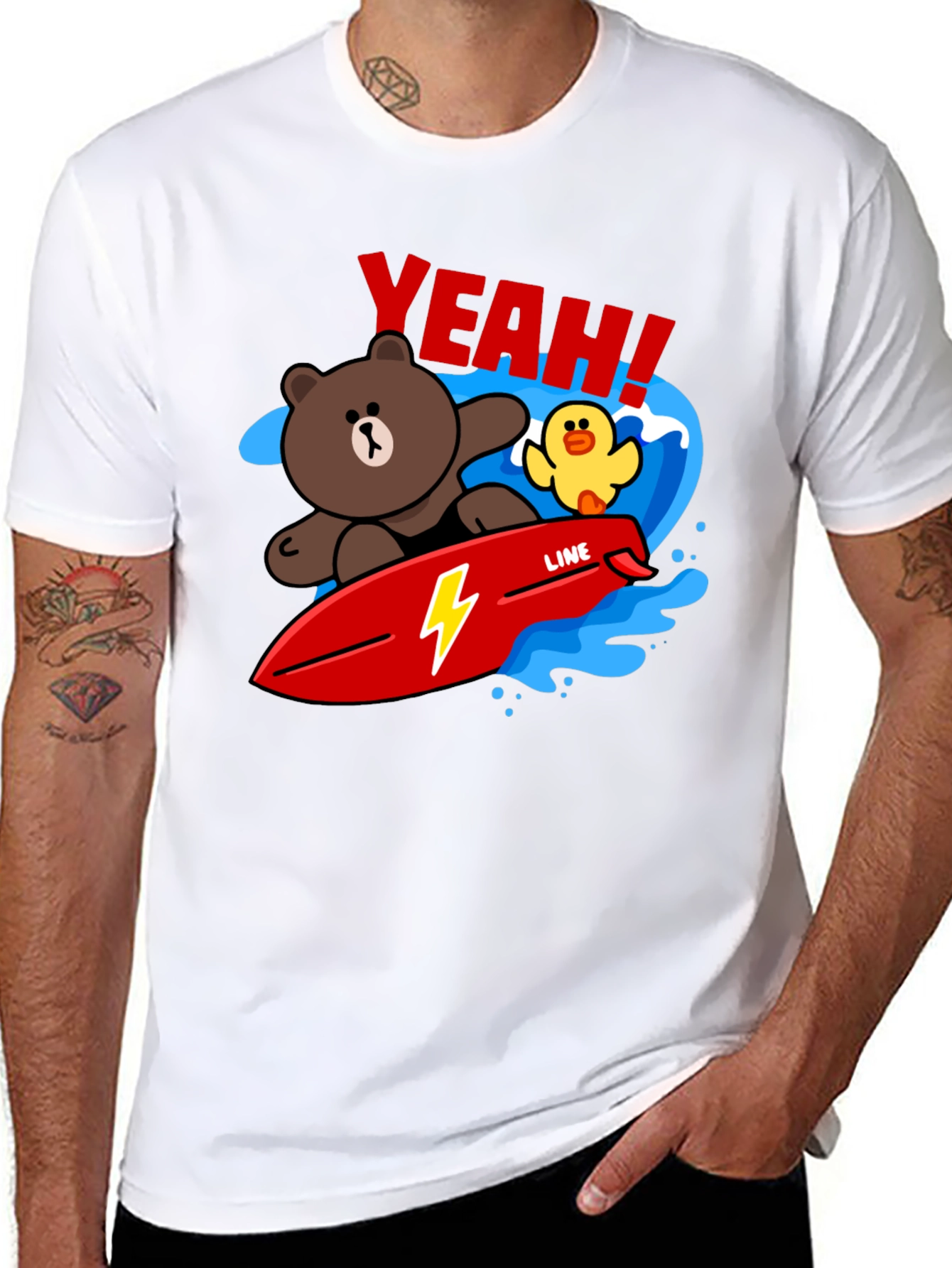 Cartoon Bear Surfing Graphic T-Shirt