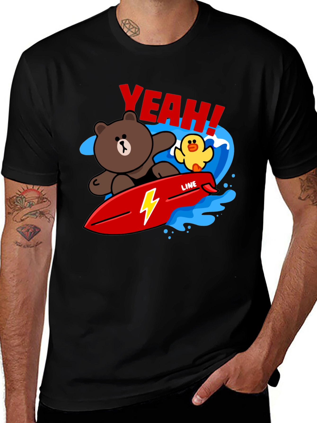 Cartoon Bear Surfing Graphic T-Shirt