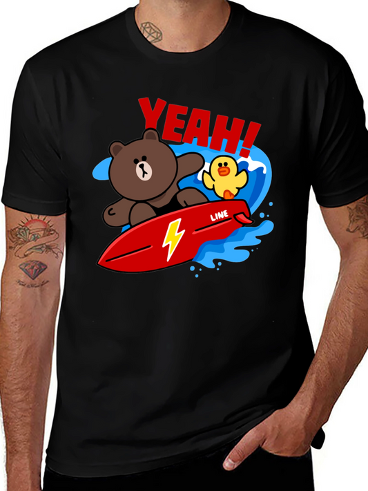 Cartoon Bear Surfing Graphic T-Shirt