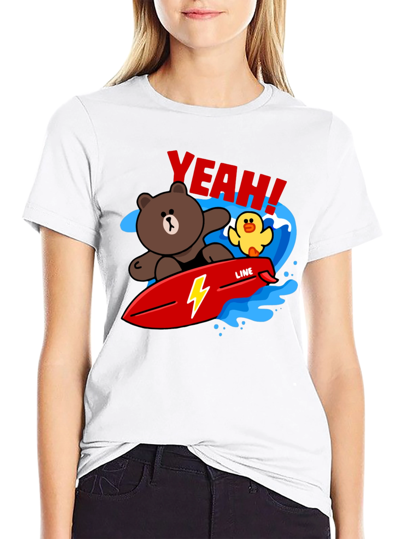 Cartoon Bear Surfing Graphic T-Shirt