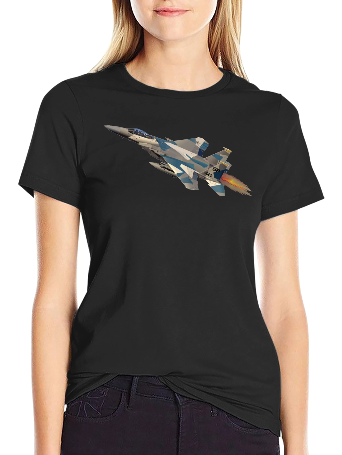 Jet Fighter Graphic Tee - Black Crew Neck