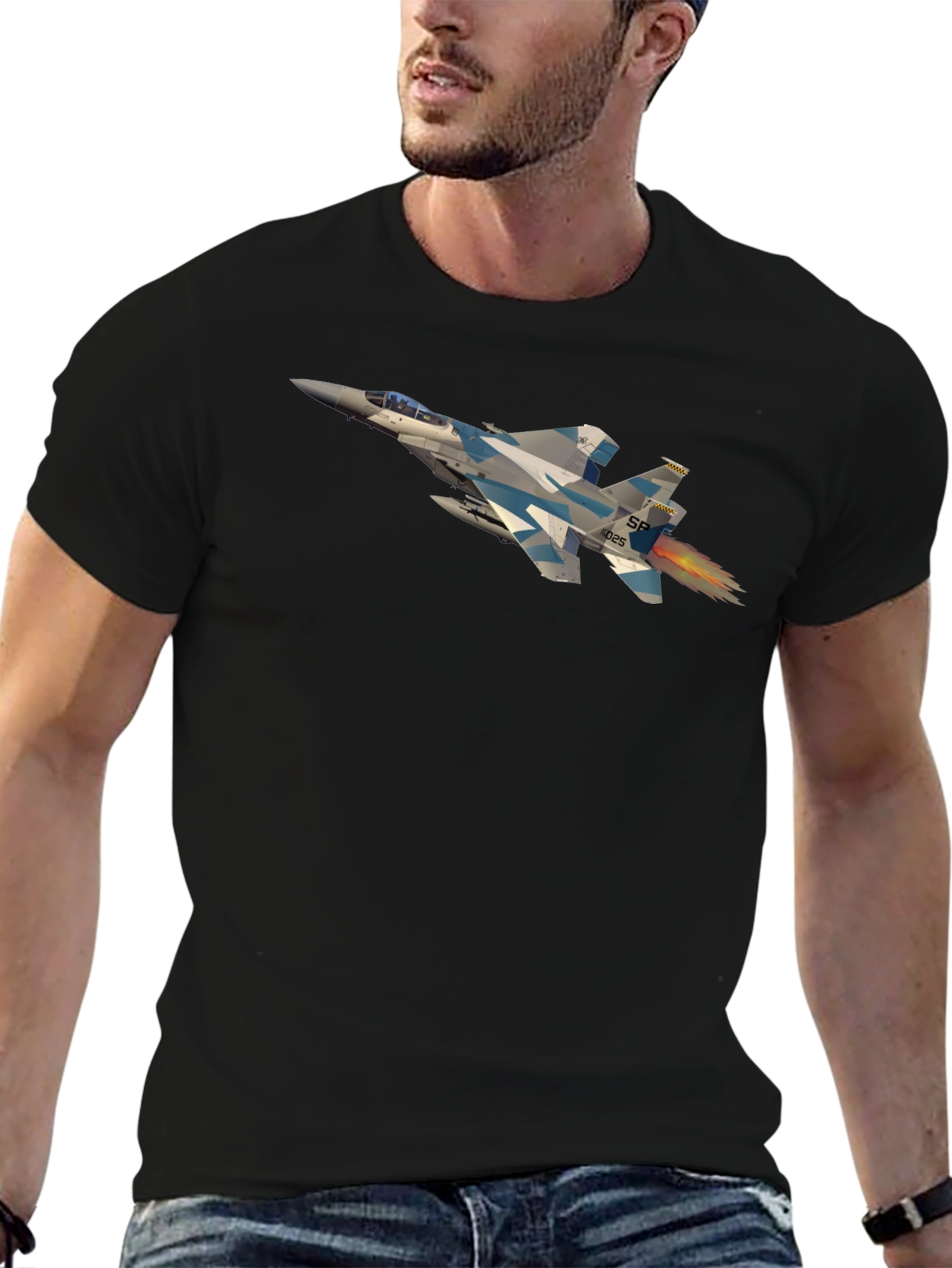 Jet Fighter Graphic Tee - Black Crew Neck