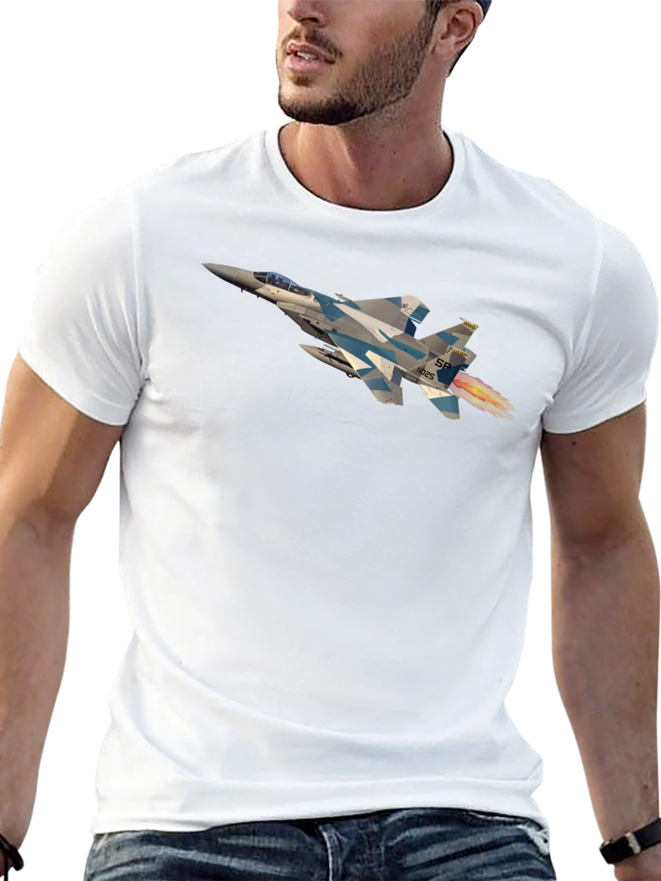 Jet Fighter Graphic Tee - Black Crew Neck