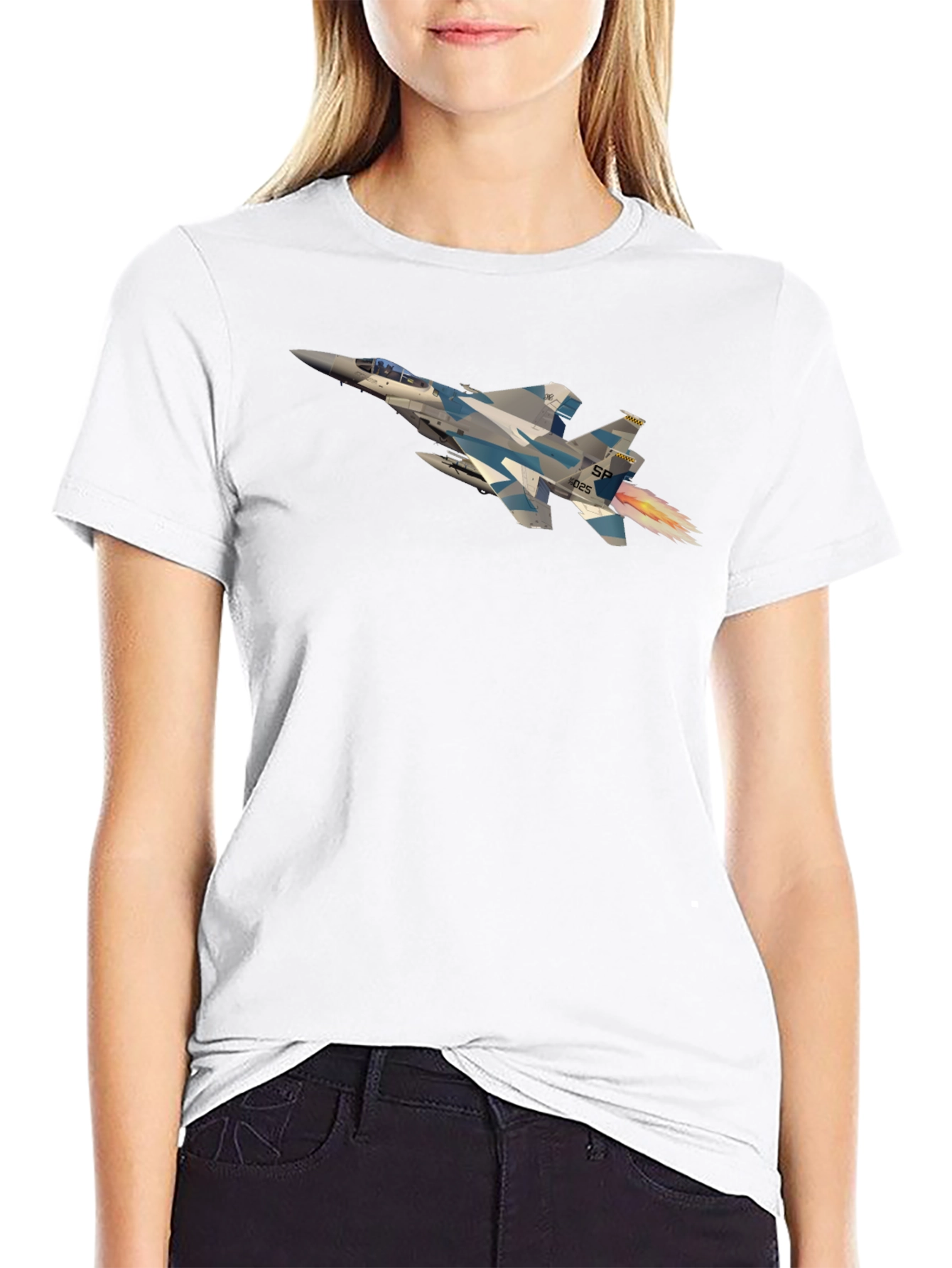 Jet Fighter Graphic Tee - Black Crew Neck