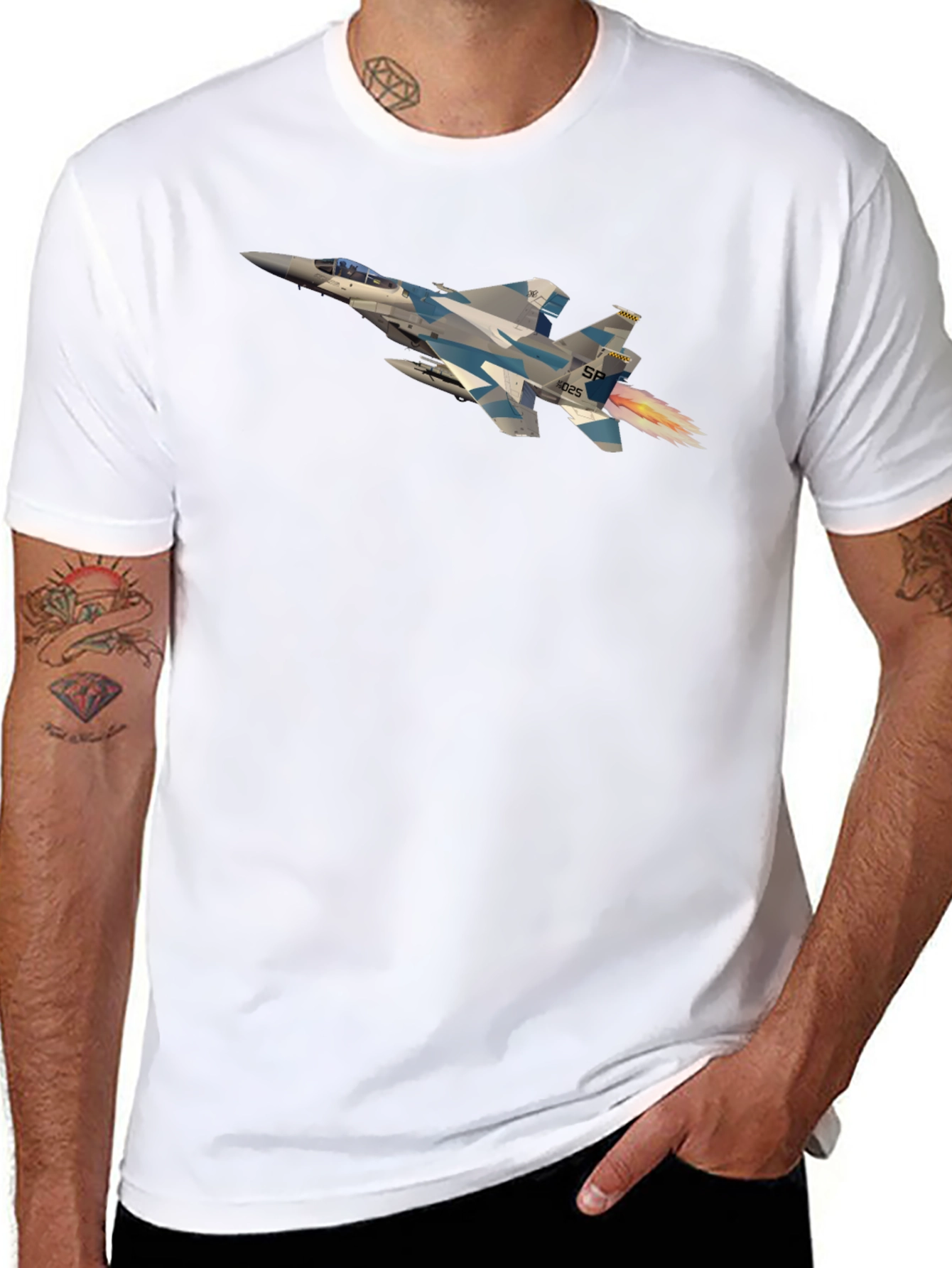 Jet Fighter Graphic Tee - Black Crew Neck