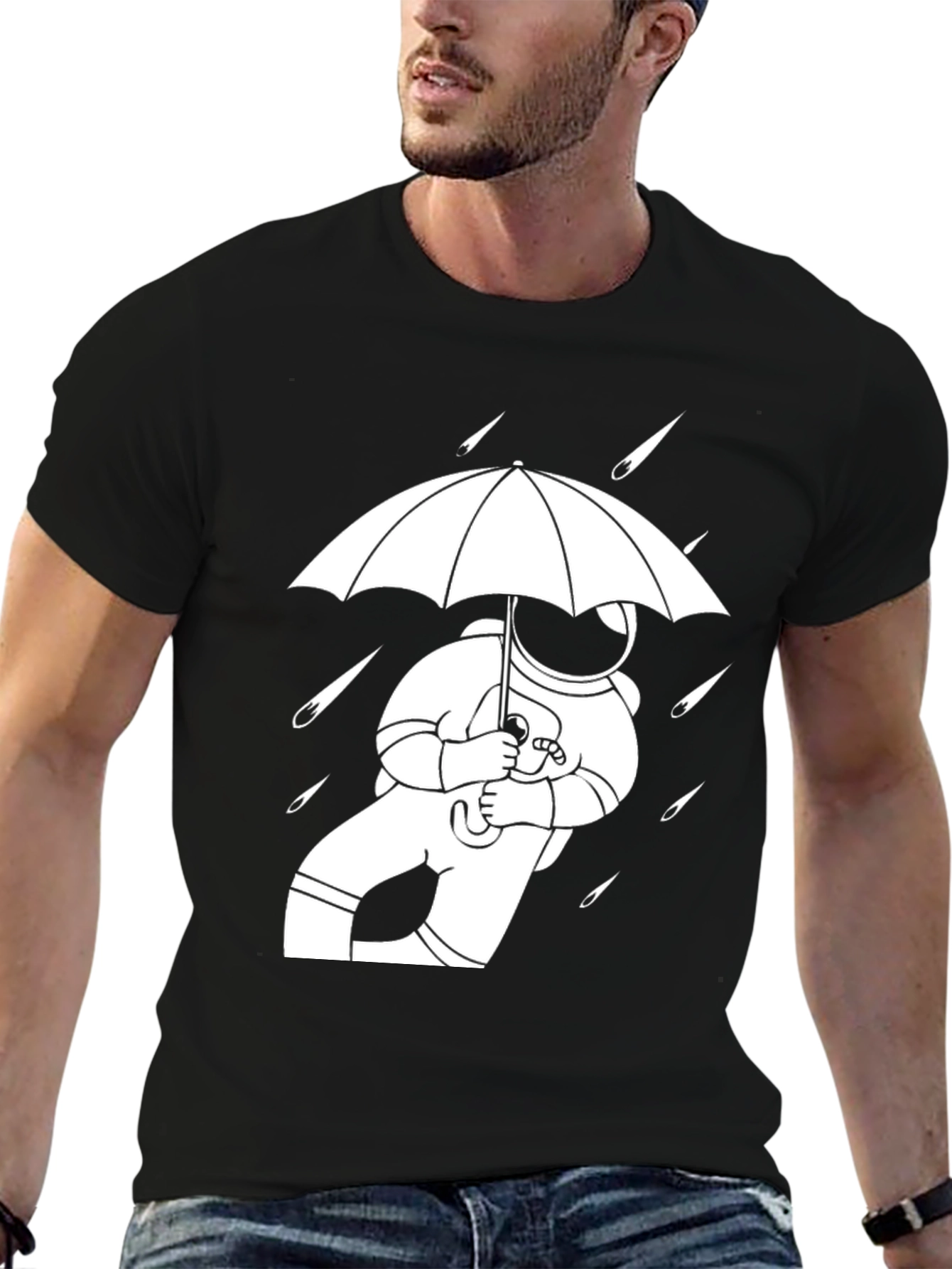 Astronaut Umbrella Graphic Tee - Black