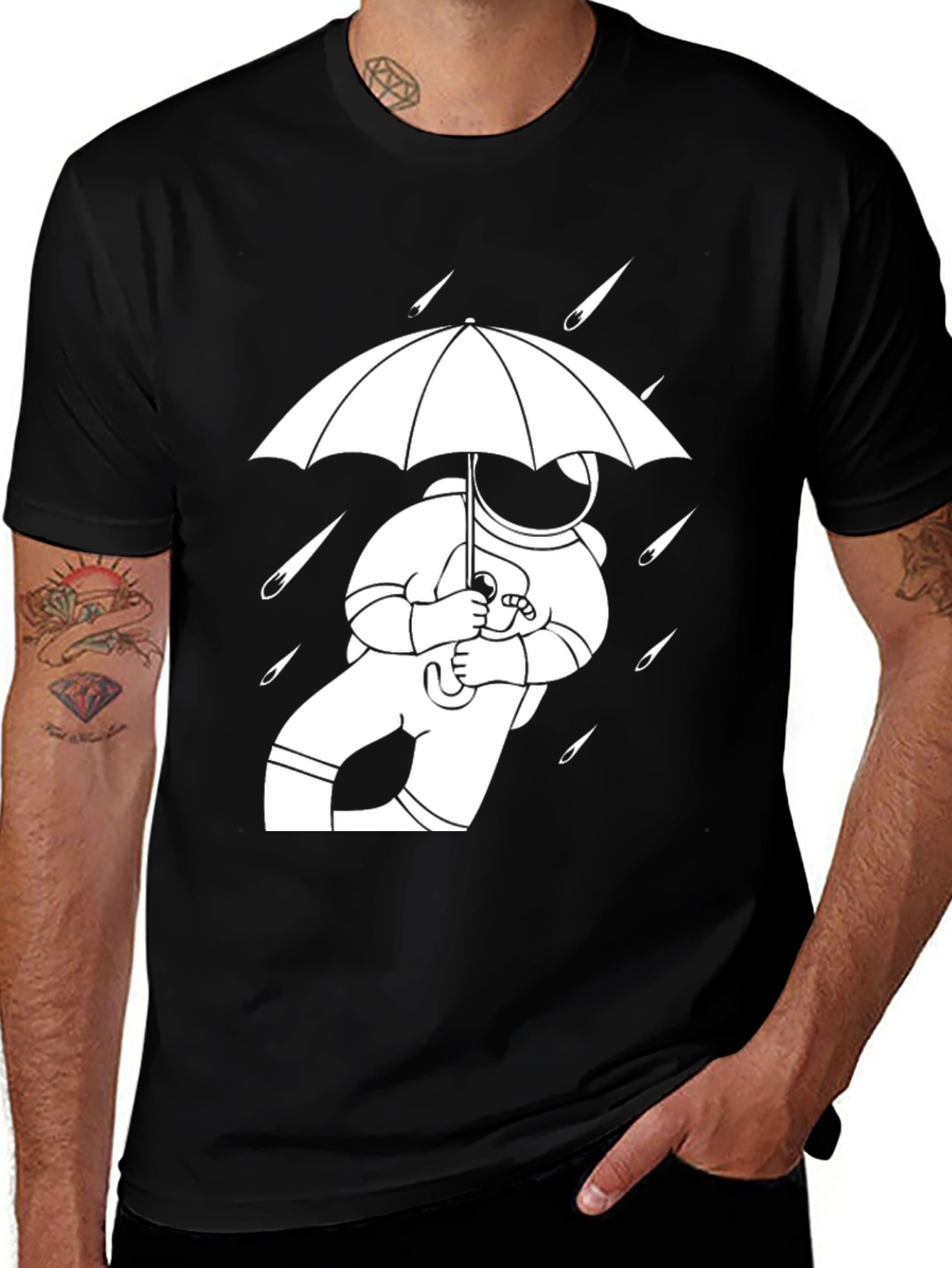 Astronaut Umbrella Graphic Tee - Black