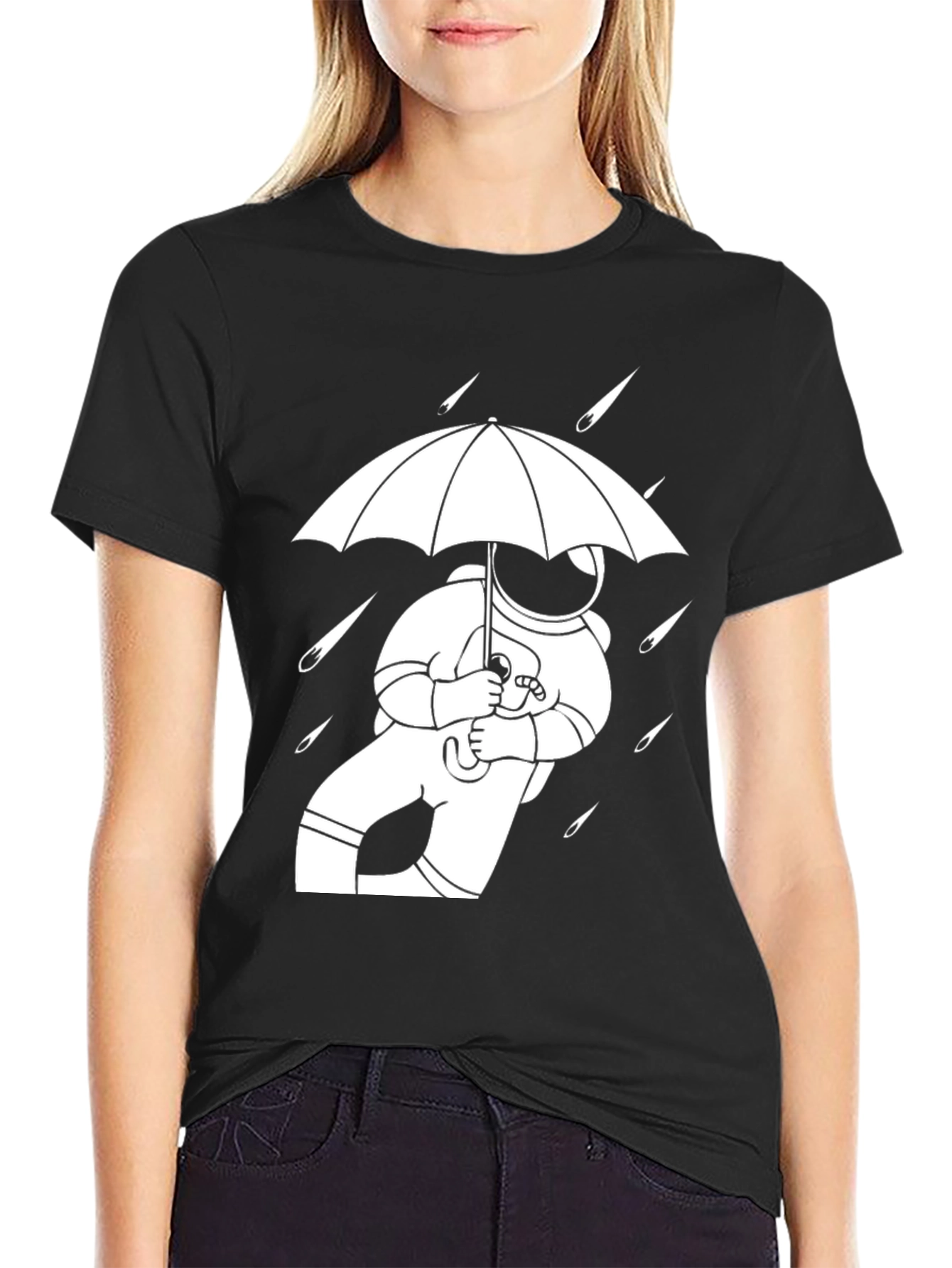 Astronaut Umbrella Graphic Tee - Black