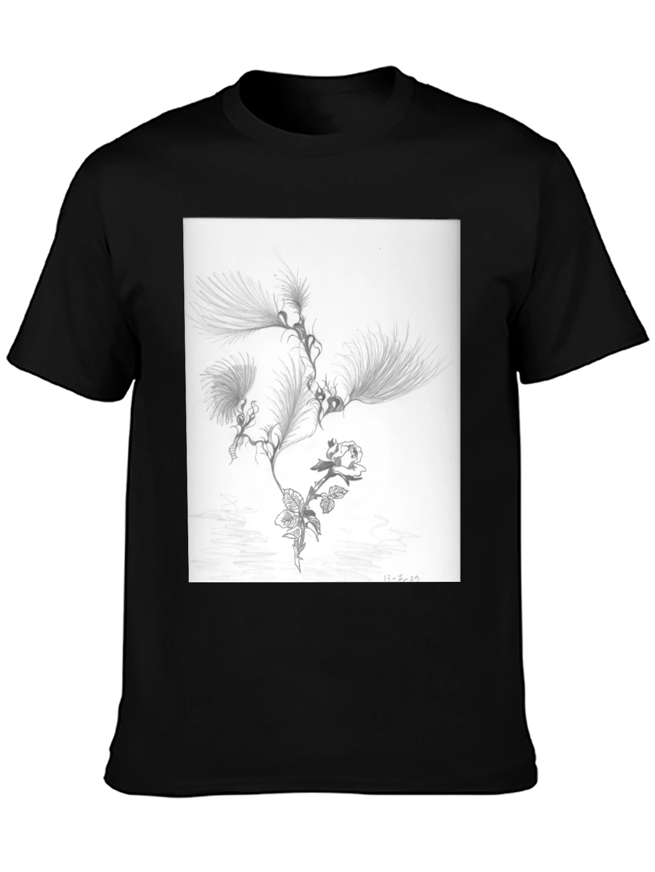 Botanical Sketch Graphic Tee - Black Cotton