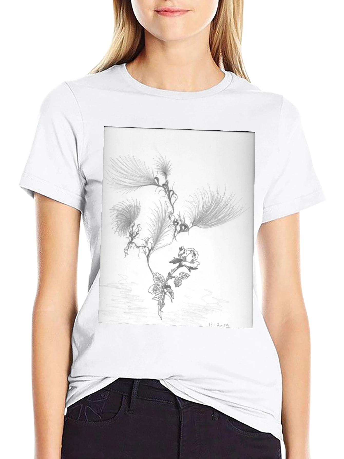 Botanical Sketch Graphic Tee - Black Cotton