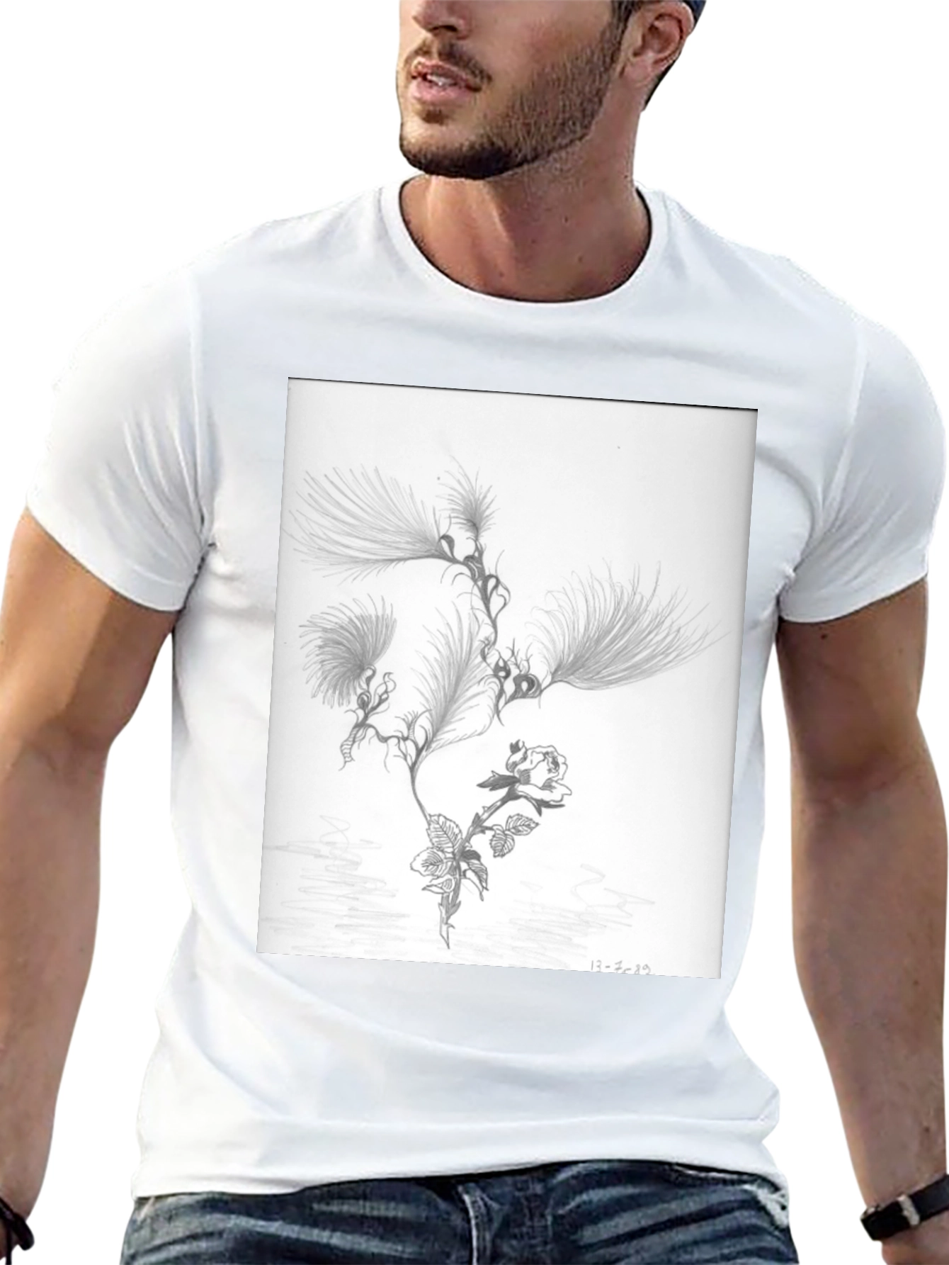 Botanical Sketch Graphic Tee - Black Cotton