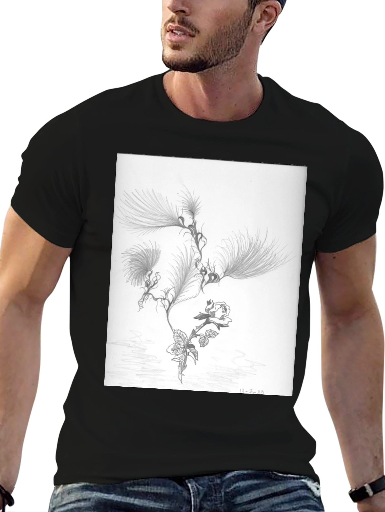 Botanical Sketch Graphic Tee - Black Cotton