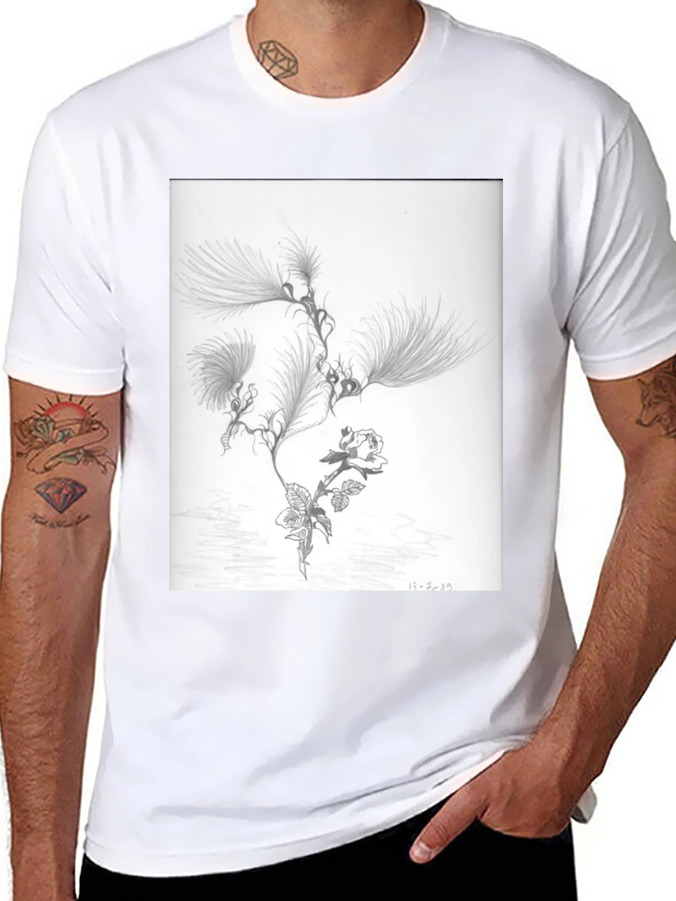 Botanical Sketch Graphic Tee - Black Cotton