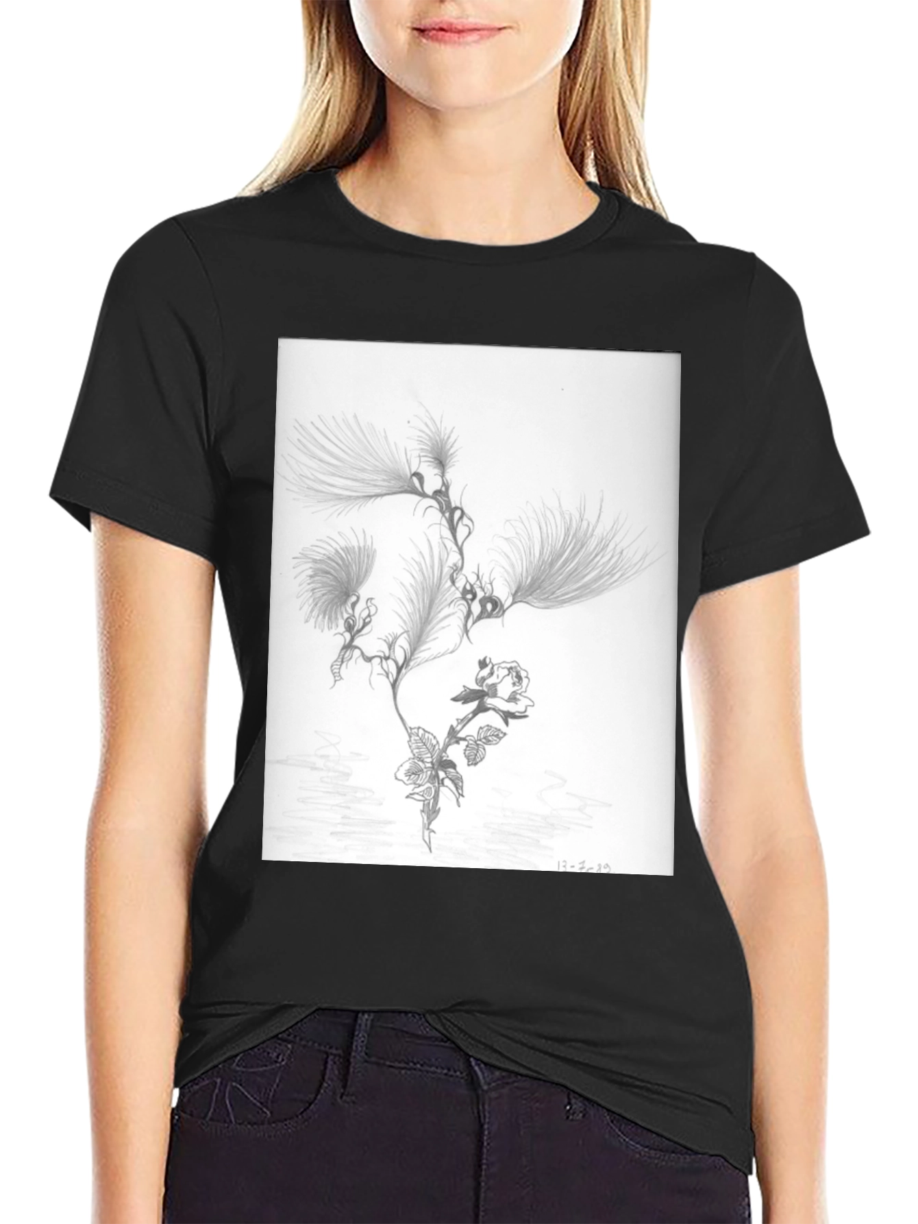 Botanical Sketch Graphic Tee - Black Cotton