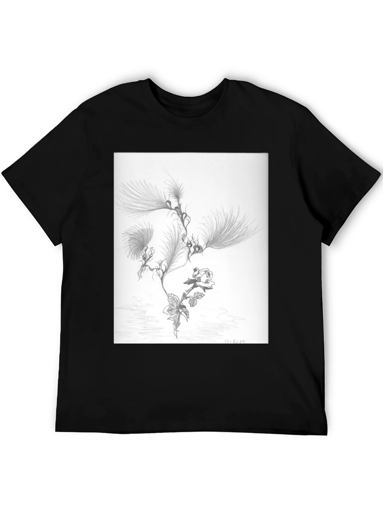 Botanical Sketch Graphic Tee - Black Cotton