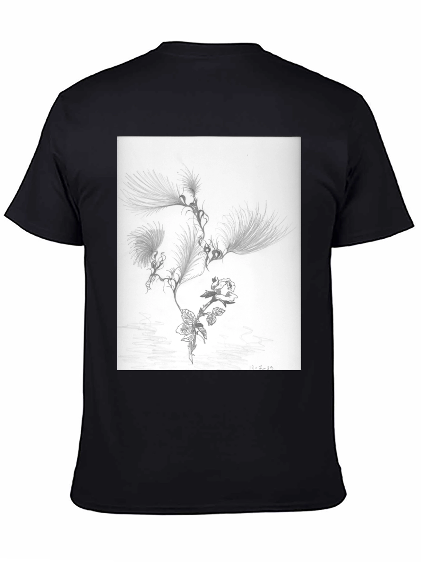 Botanical Sketch Graphic Tee - Black Cotton