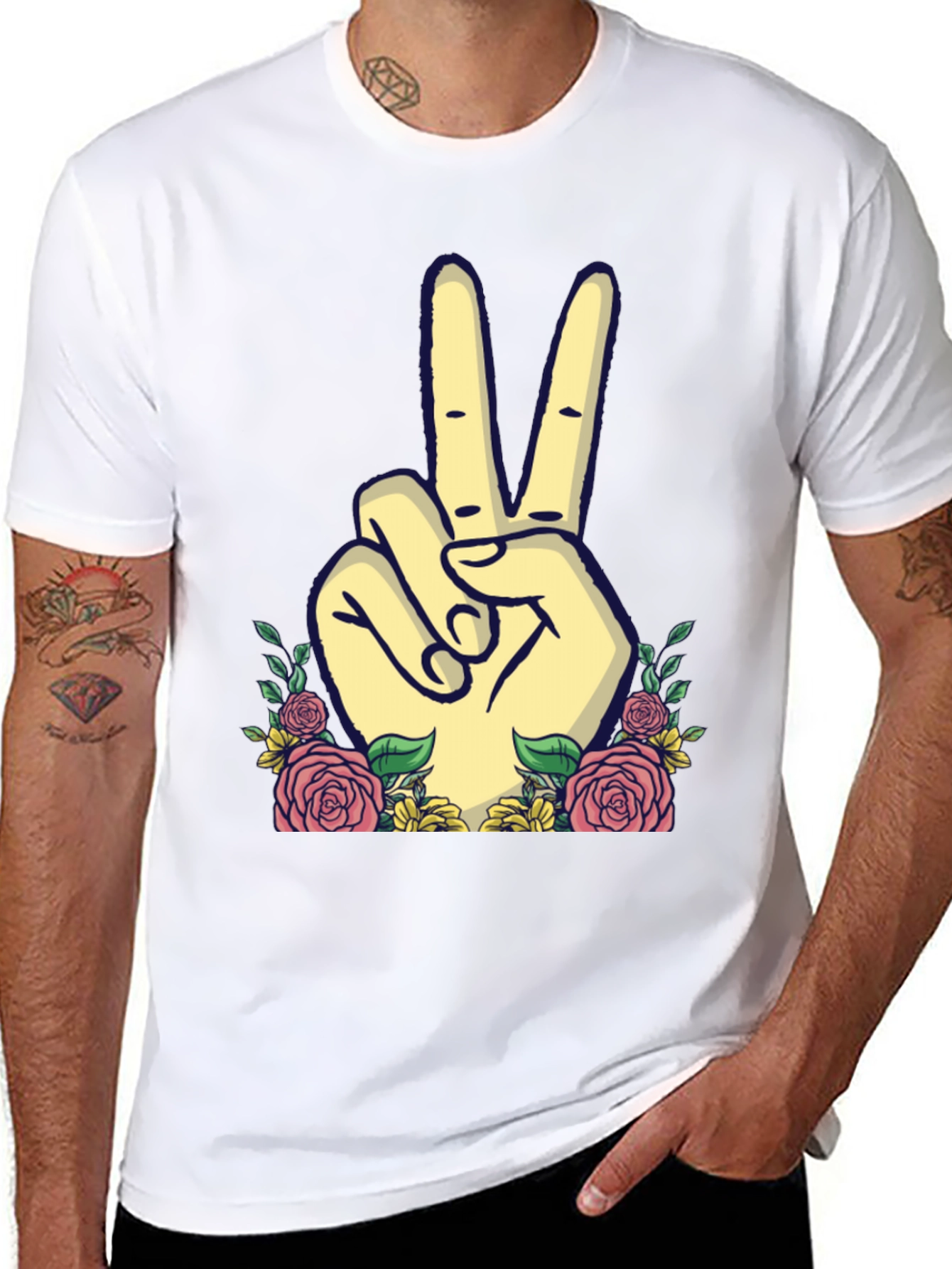 Peace Sign Floral Graphic T-Shirt