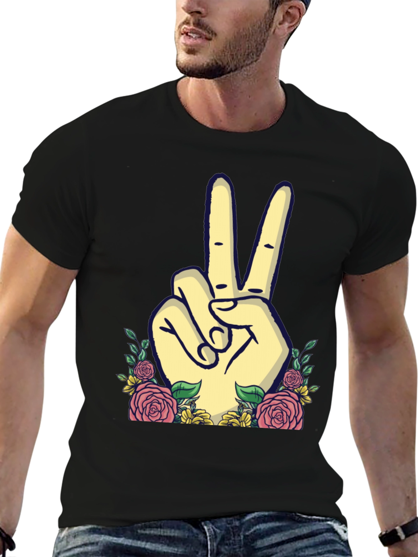 Peace Sign Floral Graphic T-Shirt