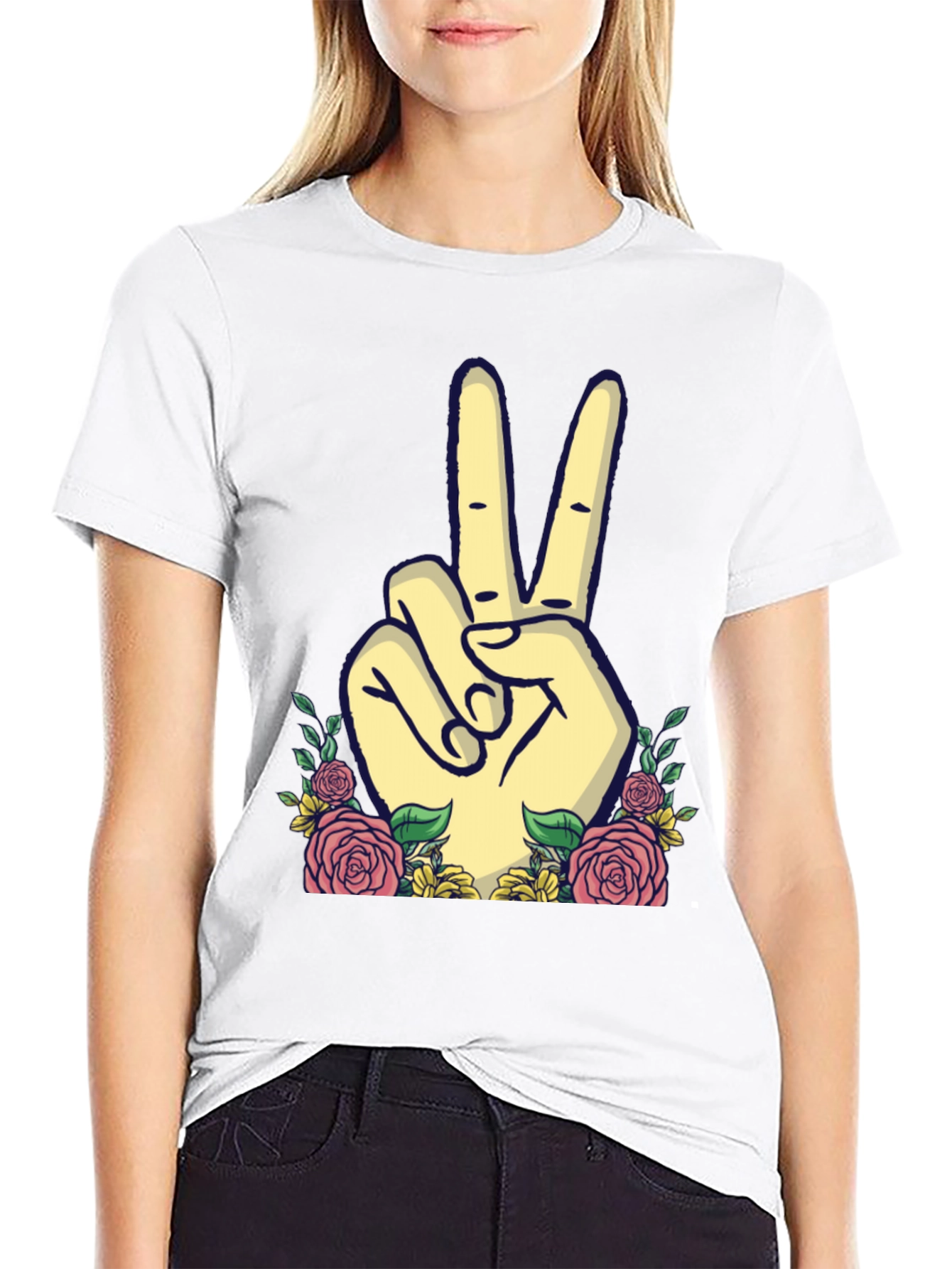 Peace Sign Floral Graphic T-Shirt