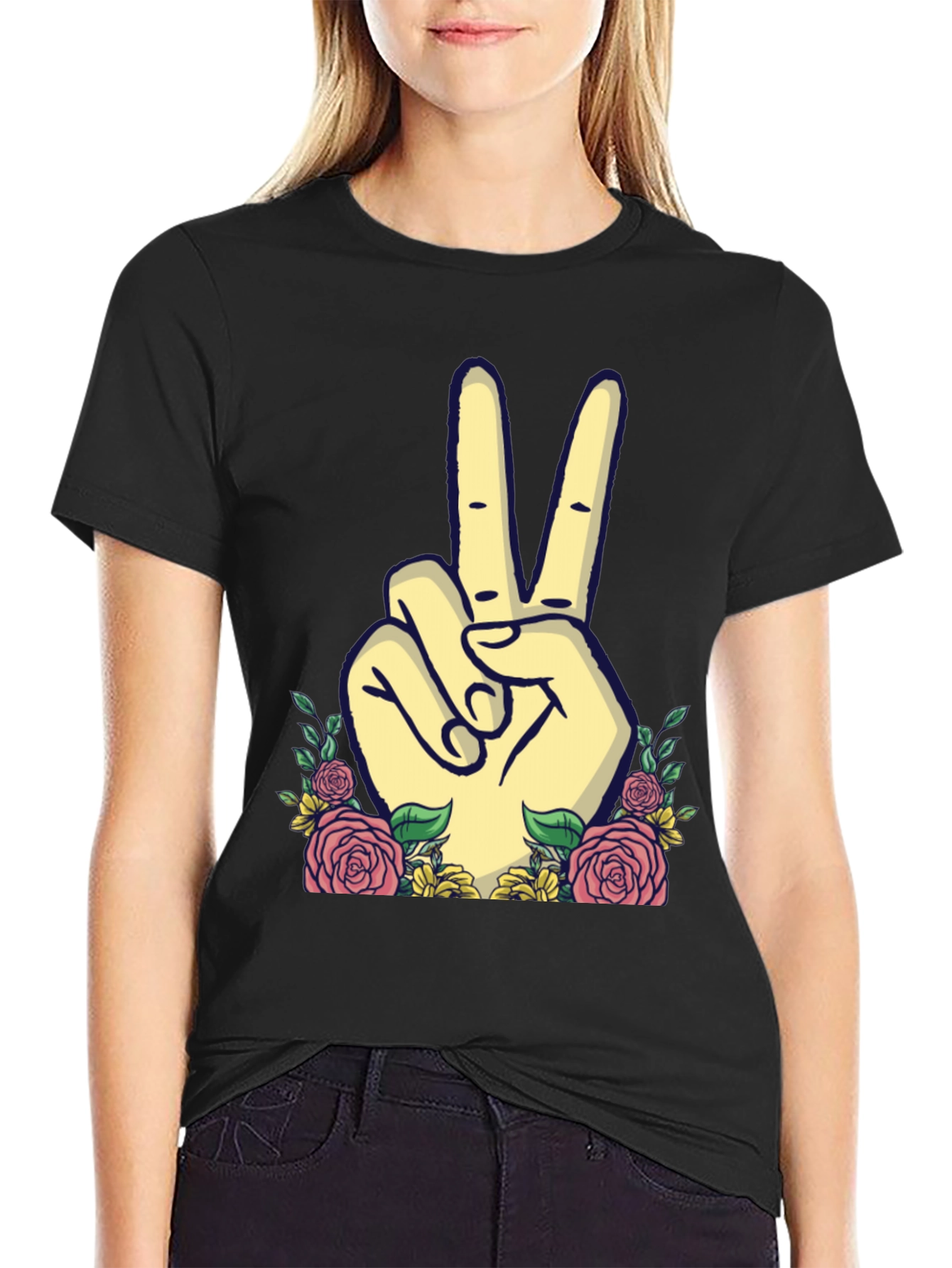 Peace Sign Floral Graphic T-Shirt