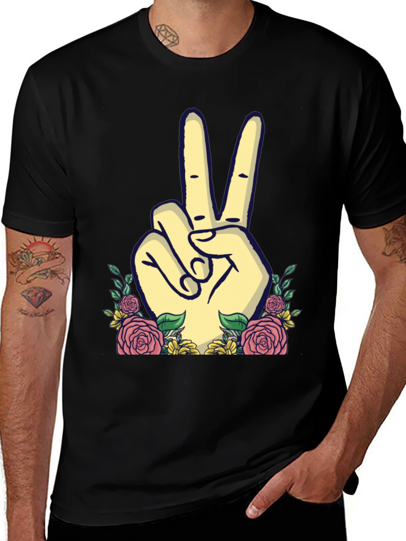 Peace Sign Floral Graphic T-Shirt