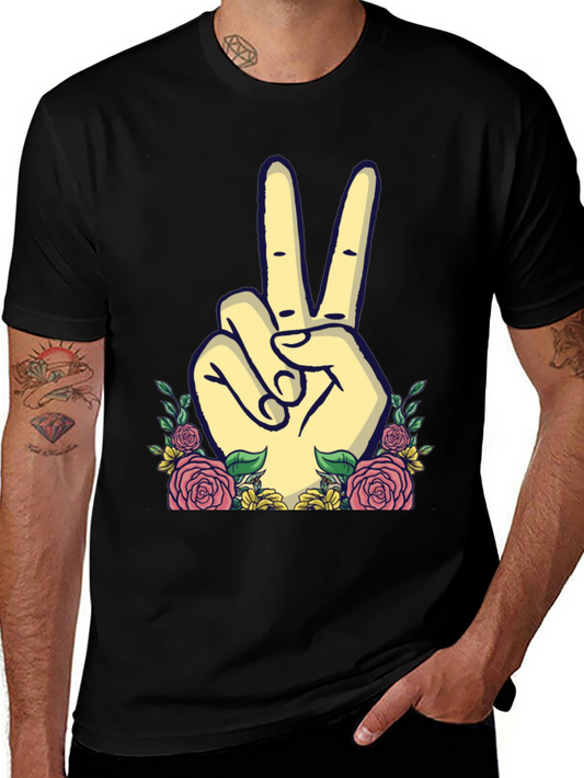 Peace Sign Floral Graphic T-Shirt