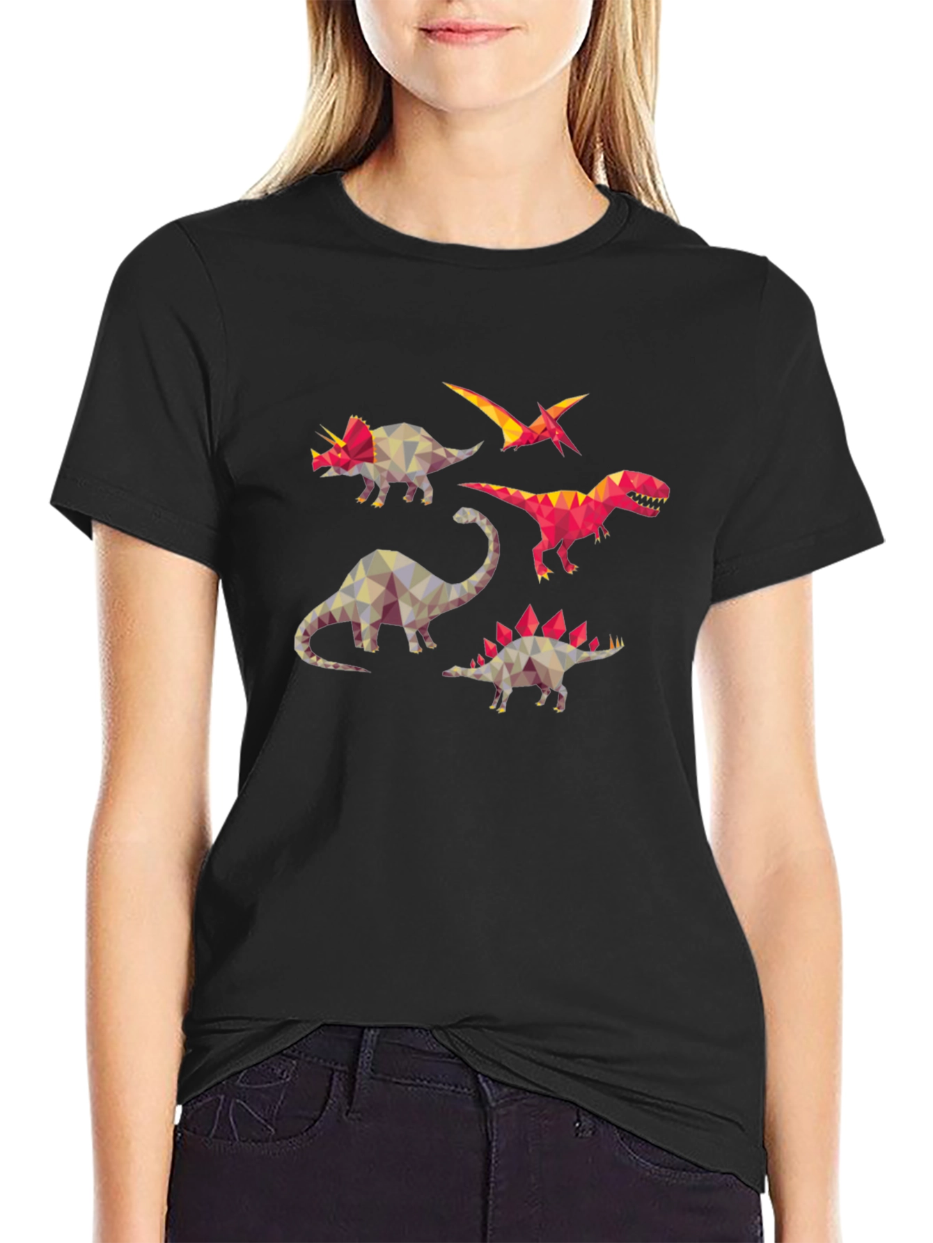 Geometric Dinosaur Print Black T-Shirt