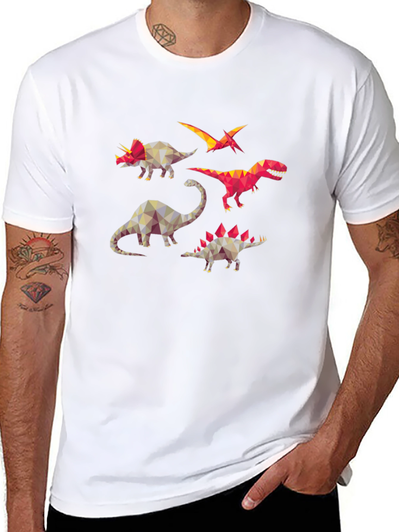 Geometric Dinosaur Print Black T-Shirt