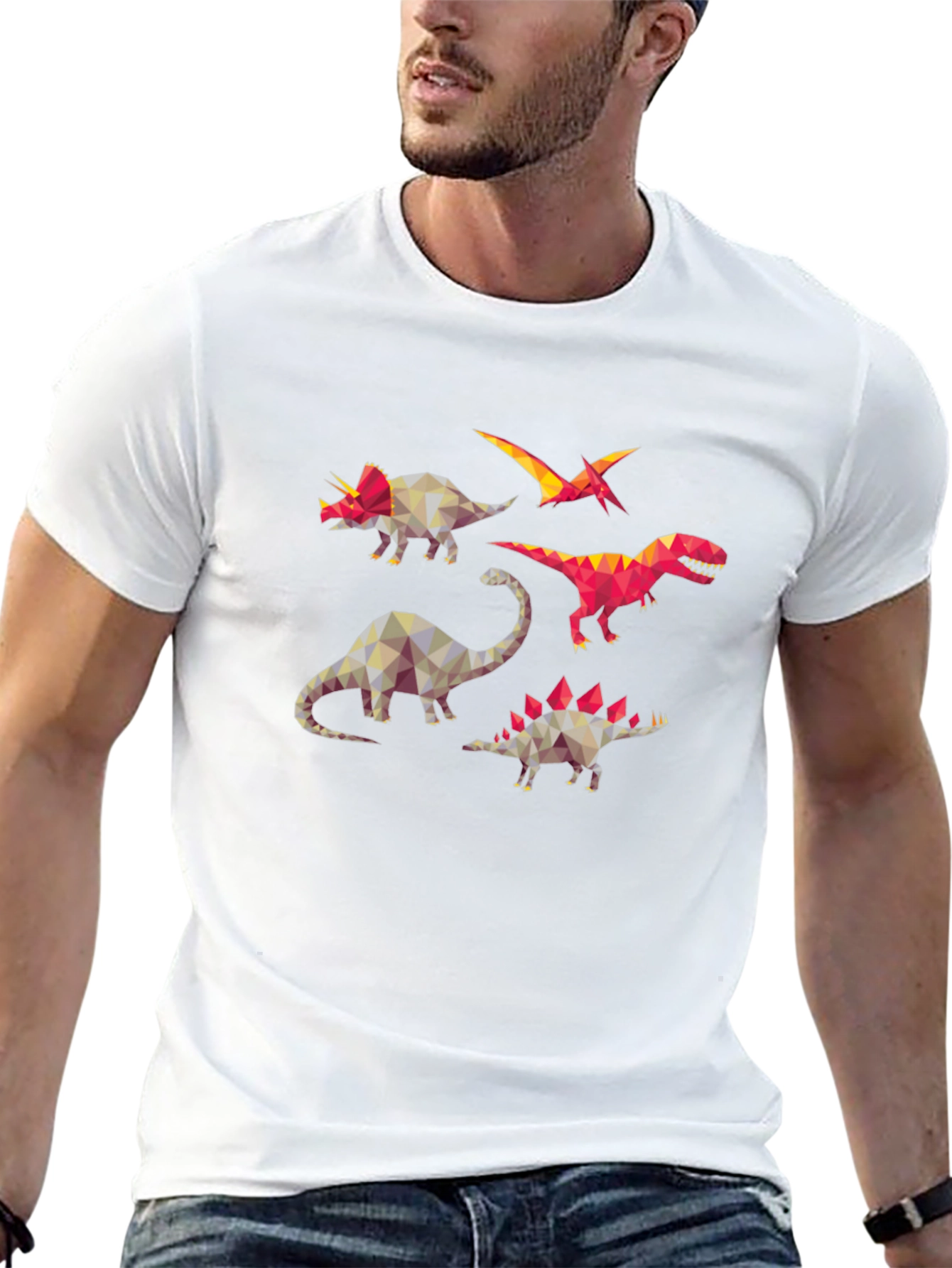 Geometric Dinosaur Print Black T-Shirt