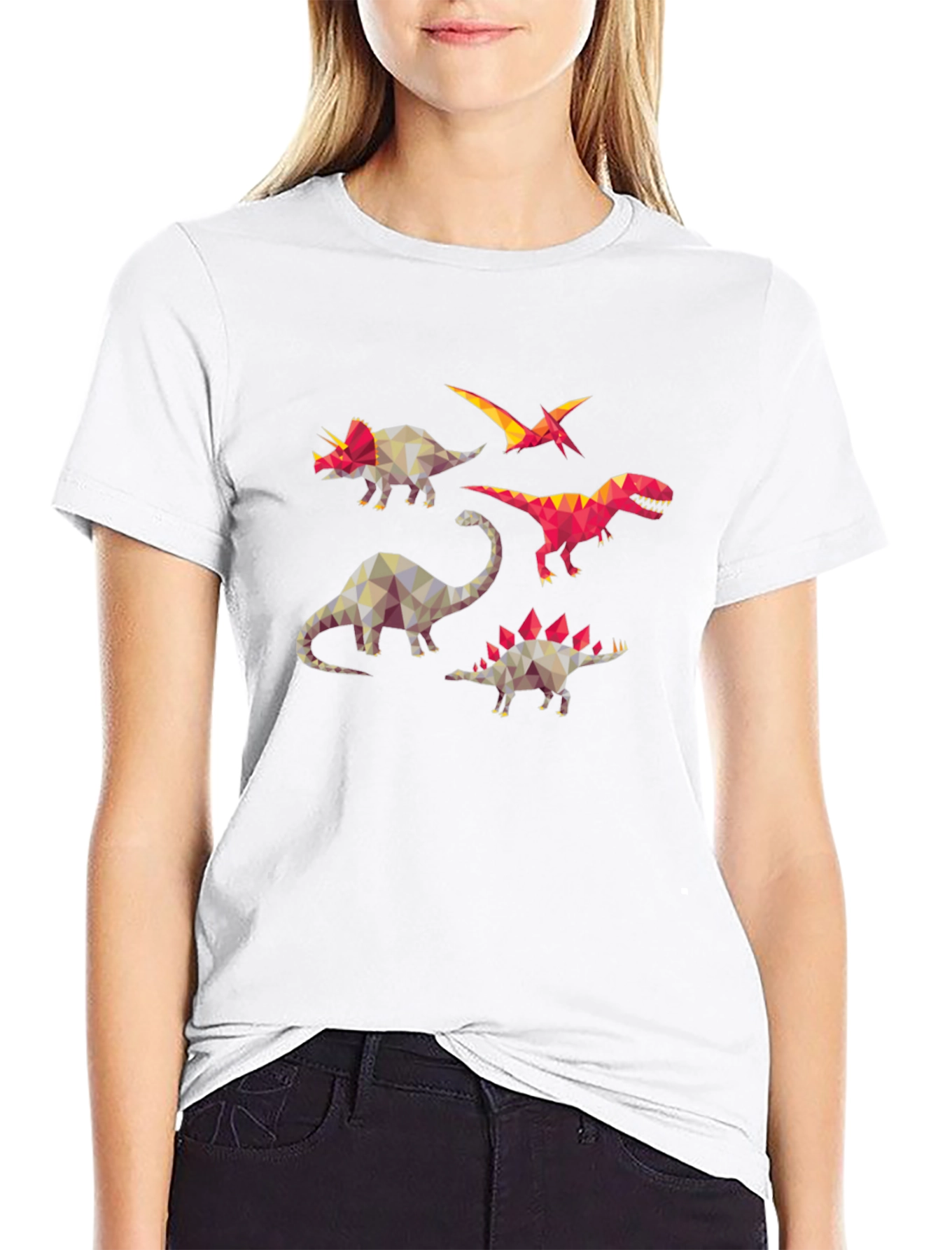 Geometric Dinosaur Print Black T-Shirt