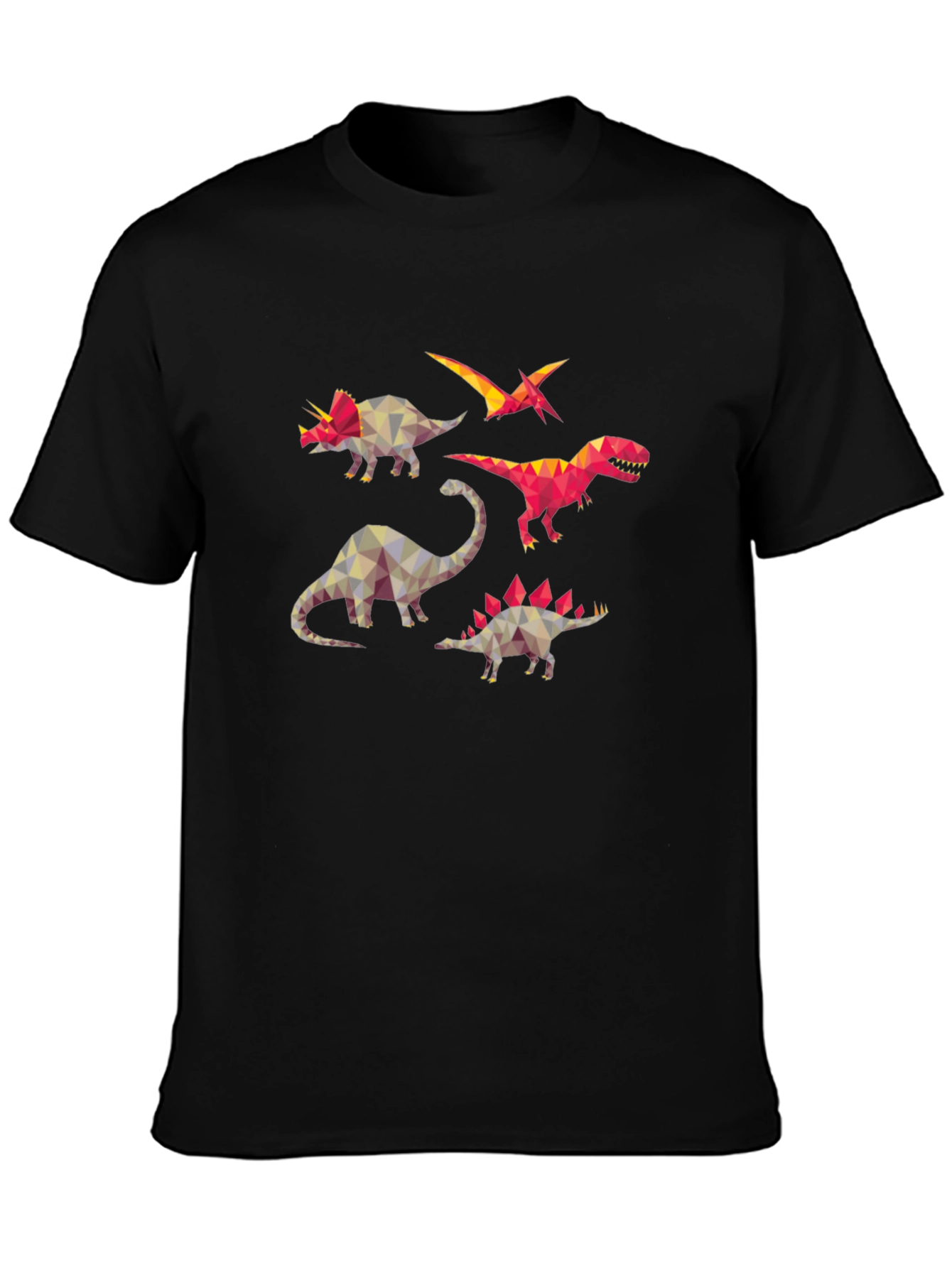 Geometric Dinosaur Print Black T-Shirt