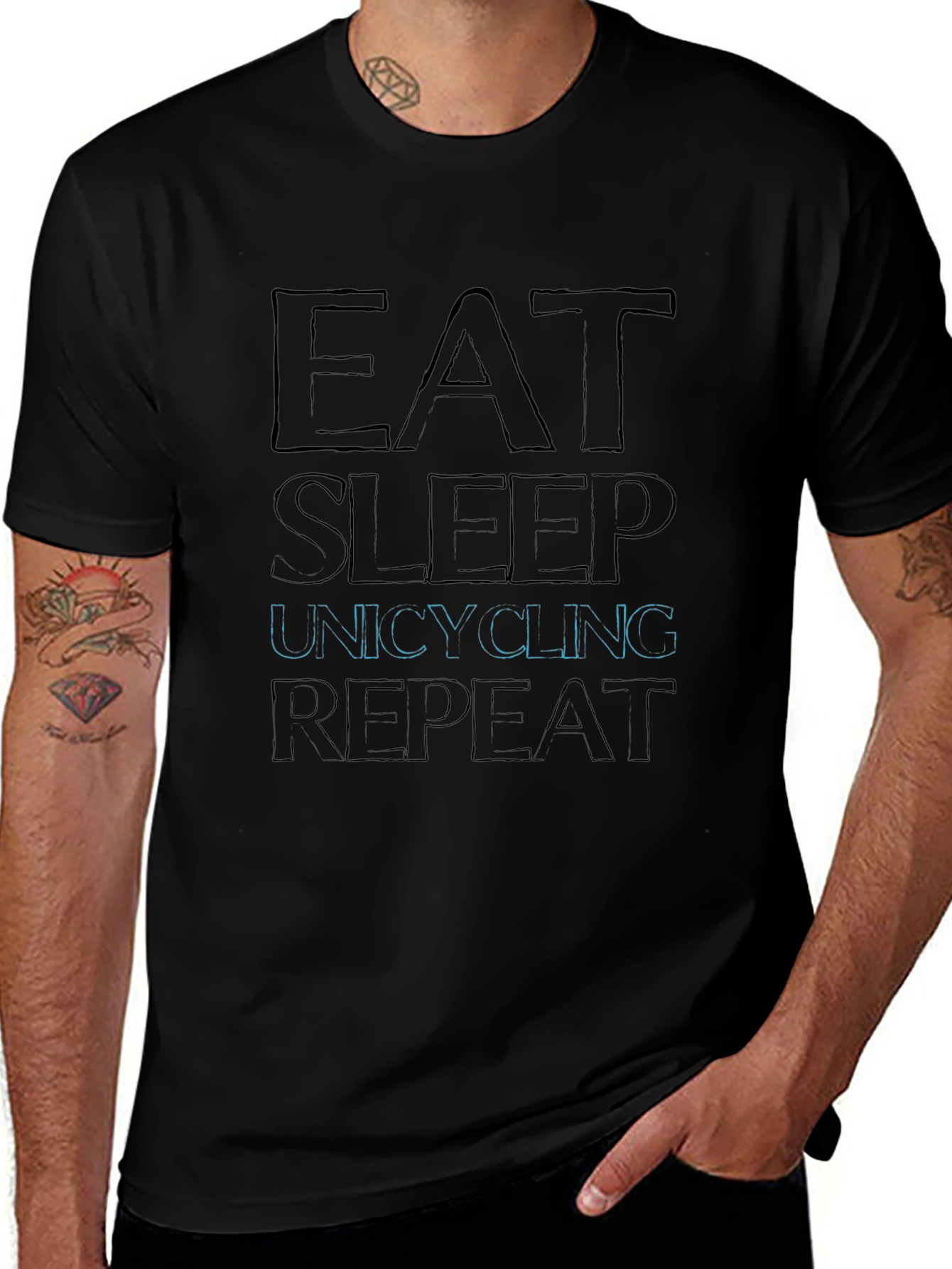 Eat Sleep Unicycling Repeat Black T-Shirt