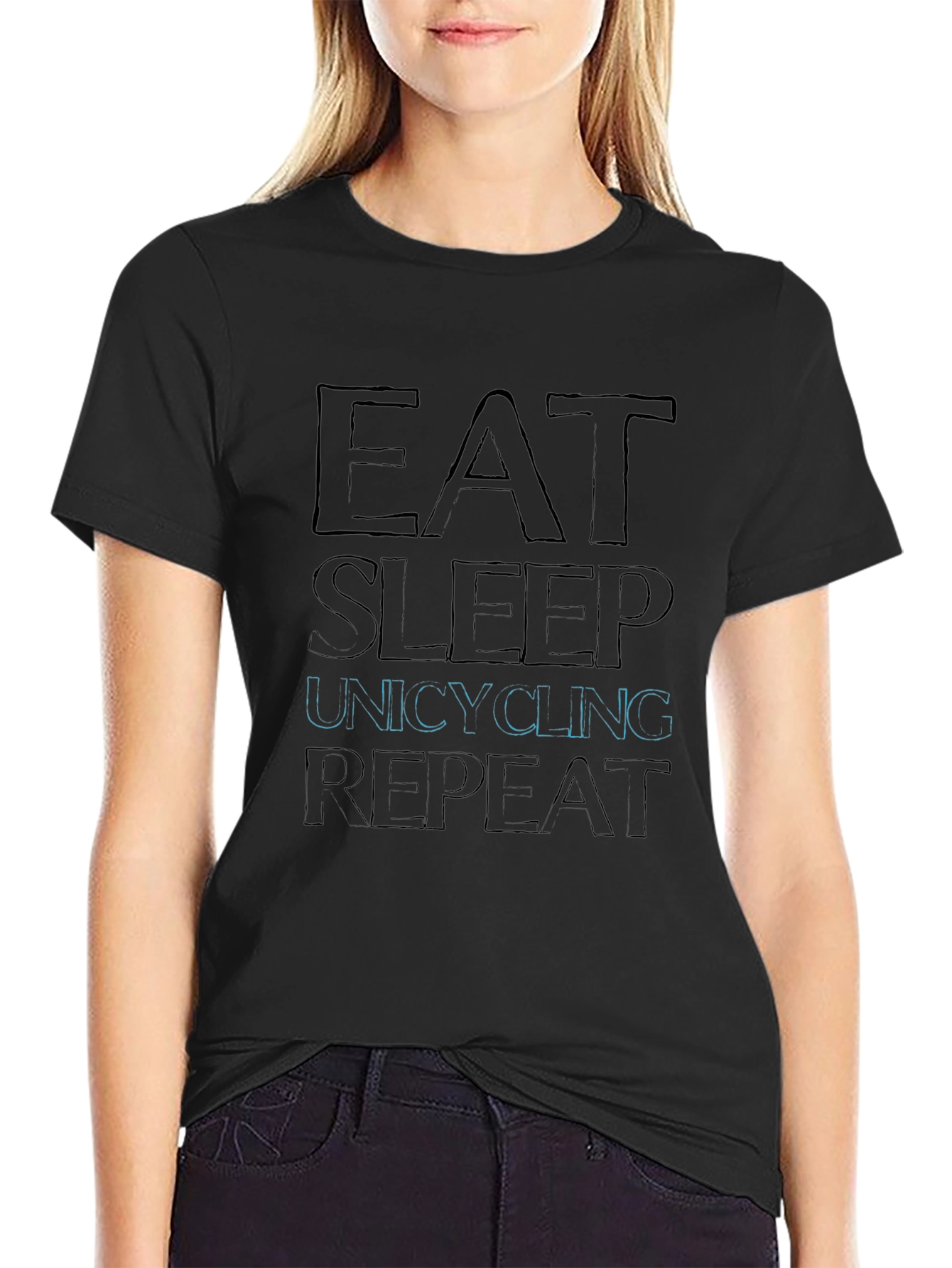 Eat Sleep Unicycling Repeat Black T-Shirt