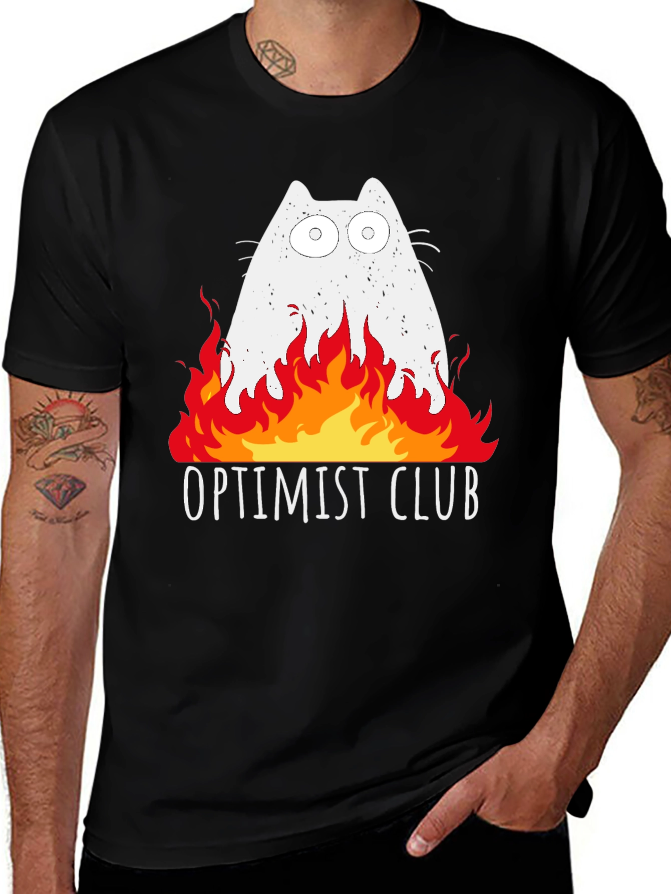 Optimist Club Cat Fire Graphic T-Shirt