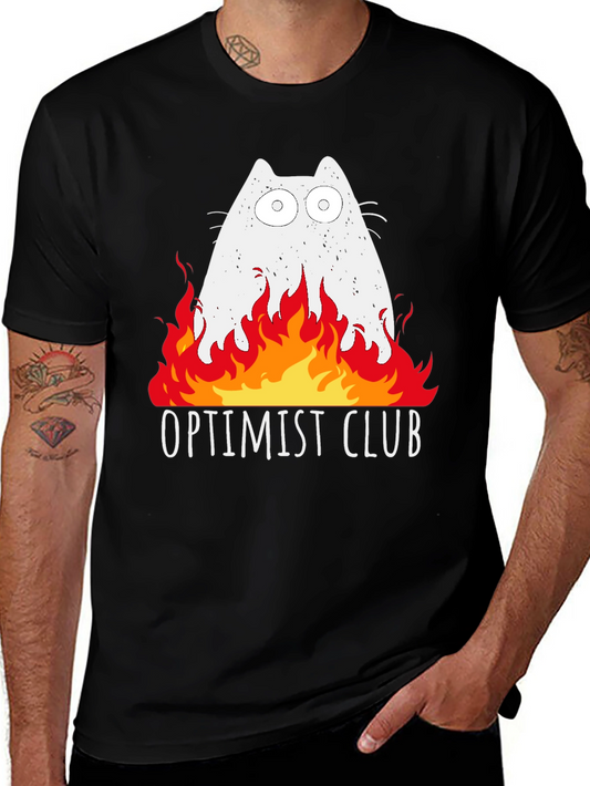 Optimist Club Cat Fire Graphic T-Shirt