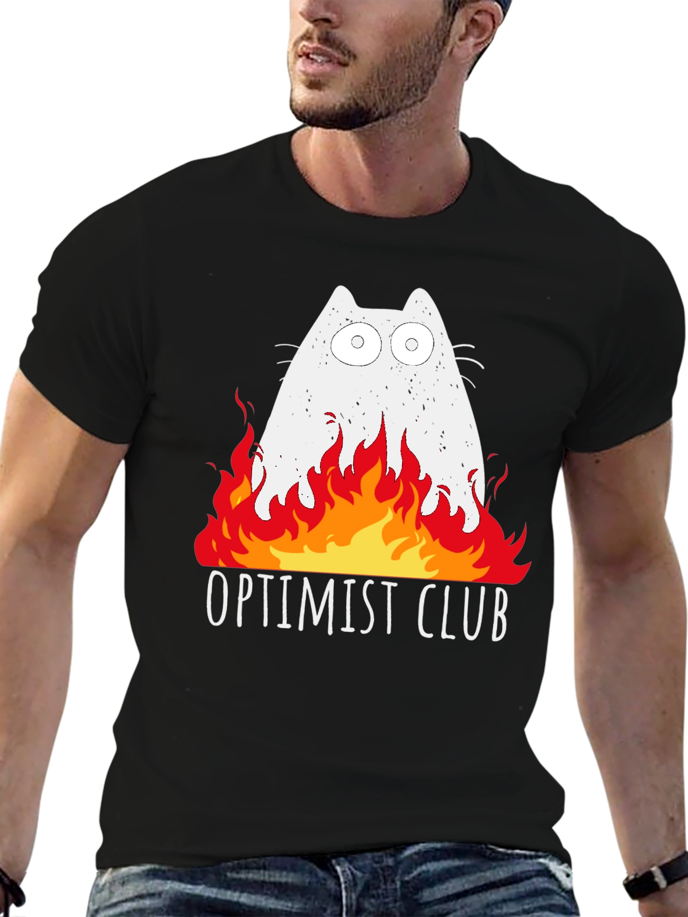 Optimist Club Cat Fire Graphic T-Shirt