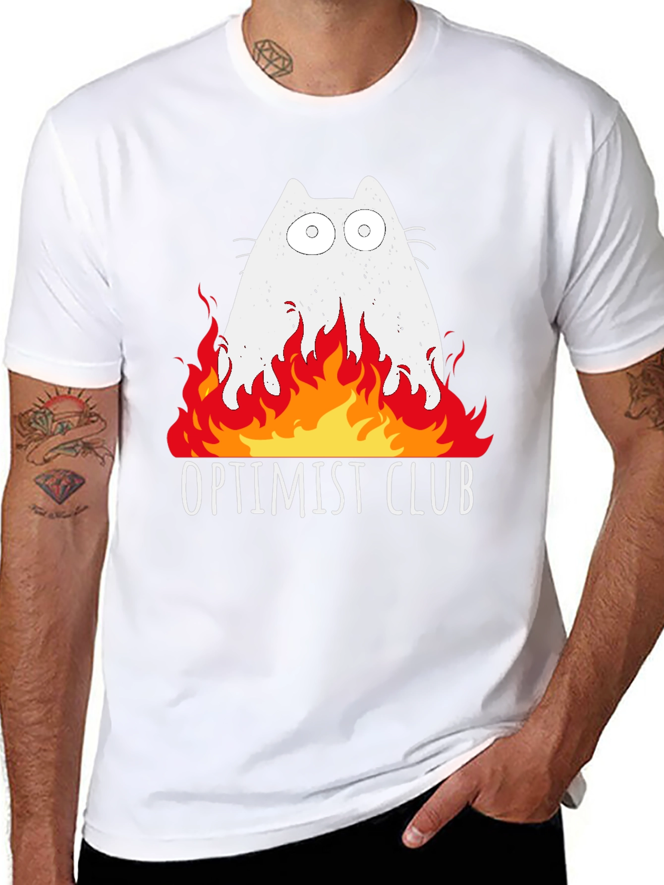 Optimist Club Cat Fire Graphic T-Shirt