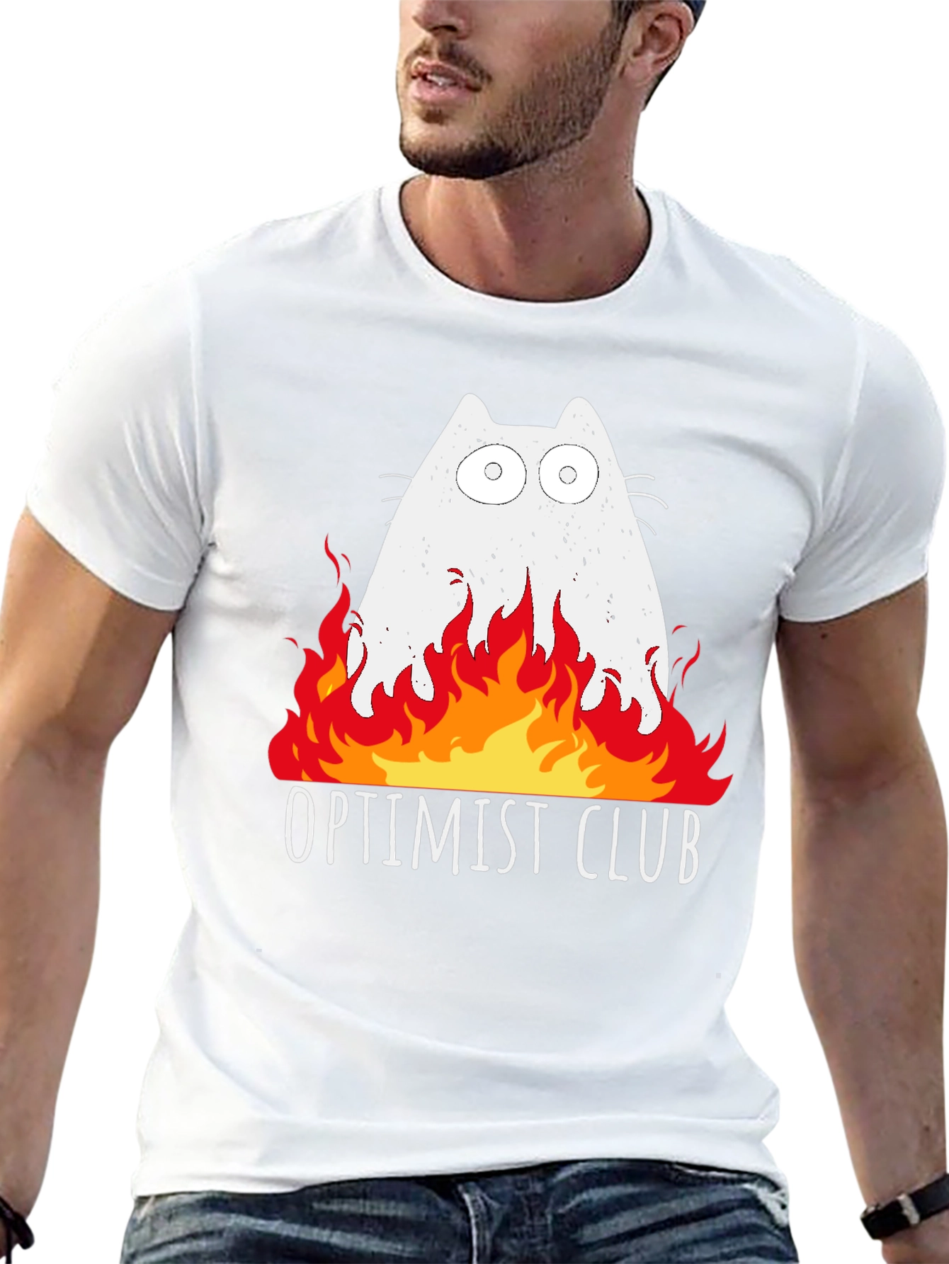 Optimist Club Cat Fire Graphic T-Shirt