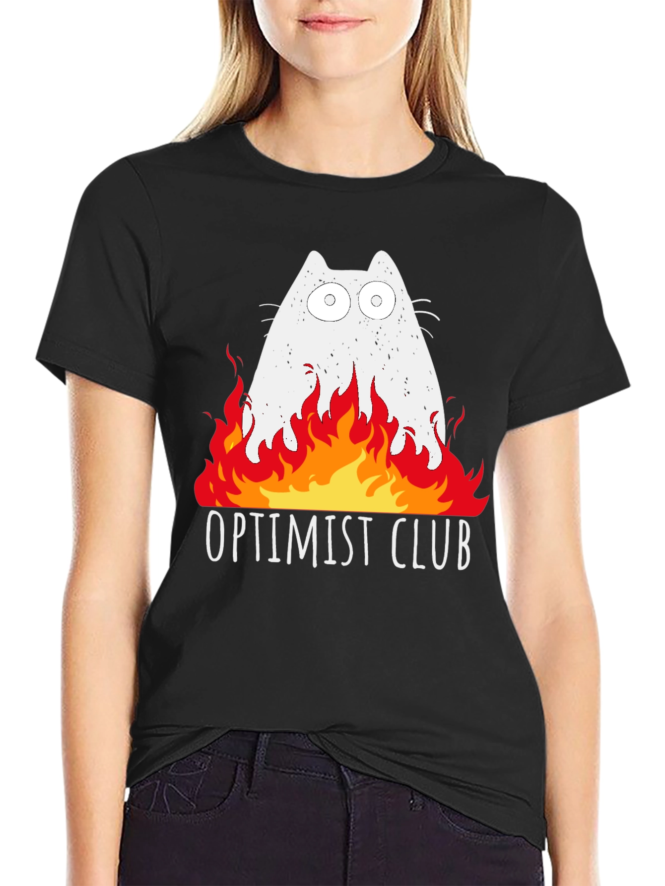 Optimist Club Cat Fire Graphic T-Shirt