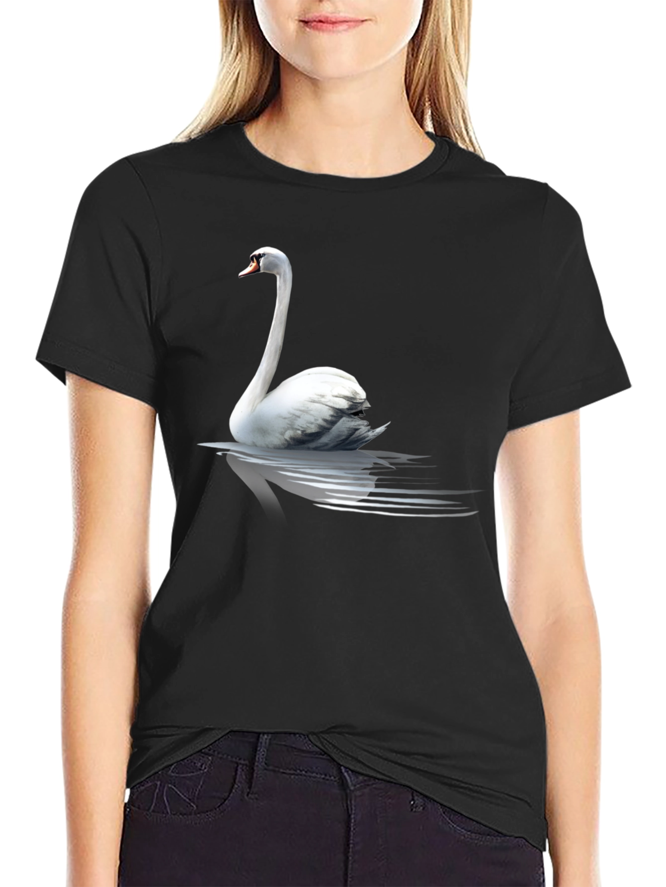 Swan Graphic Print Black T-Shirt
